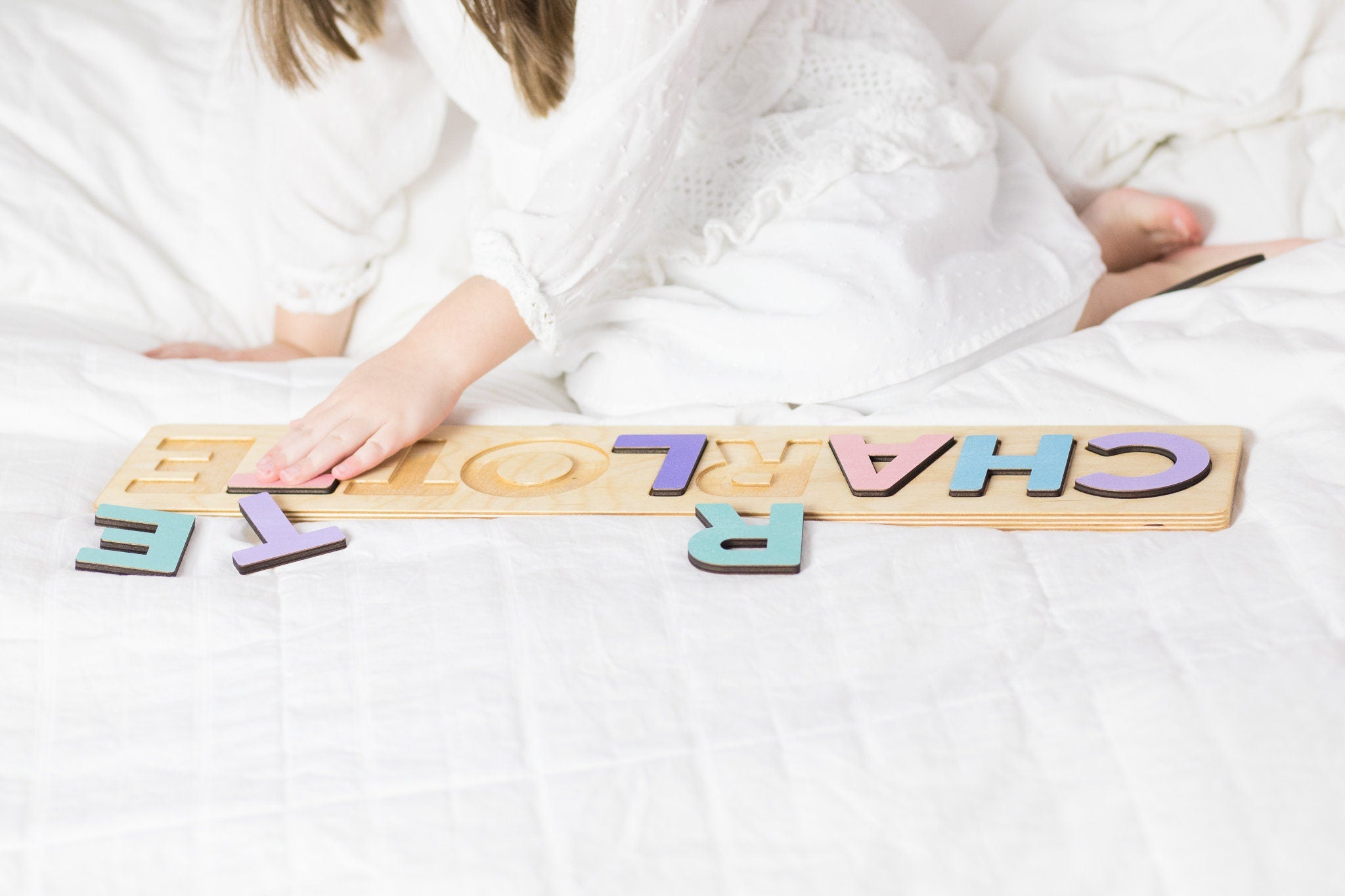 Wooden Name Puzzle, Primary Wood Name Puzzle, Personalized Toddler Puzzle, First Birthday Gift, Pastel Wooden Puzzle, Easter Basket Gift