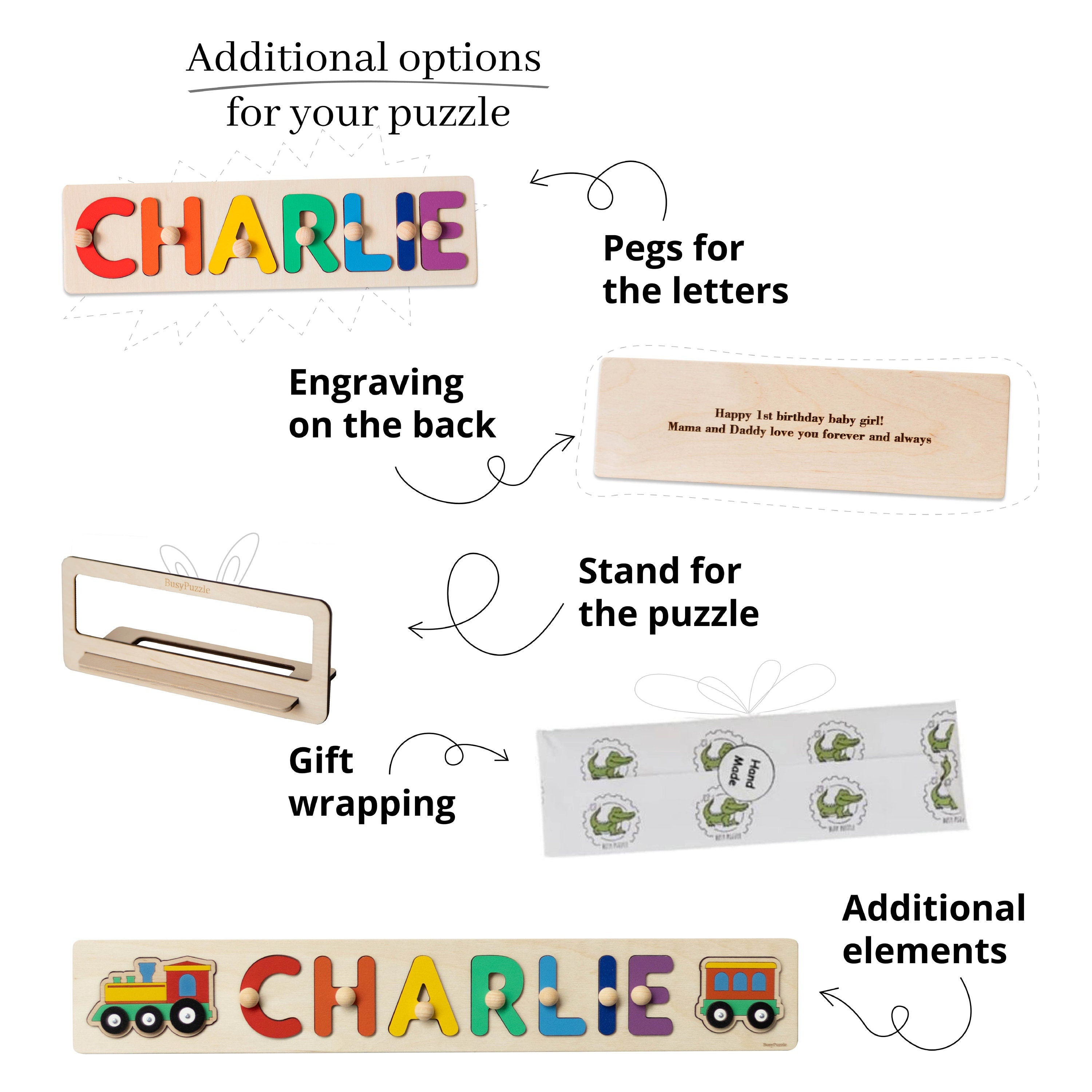 Personalized Name Puzzle With Pegs | New Christmas Gifts for Kids Wooden Toys Baby Shower Custom Toddler Toys First Birthday 1st Gifts