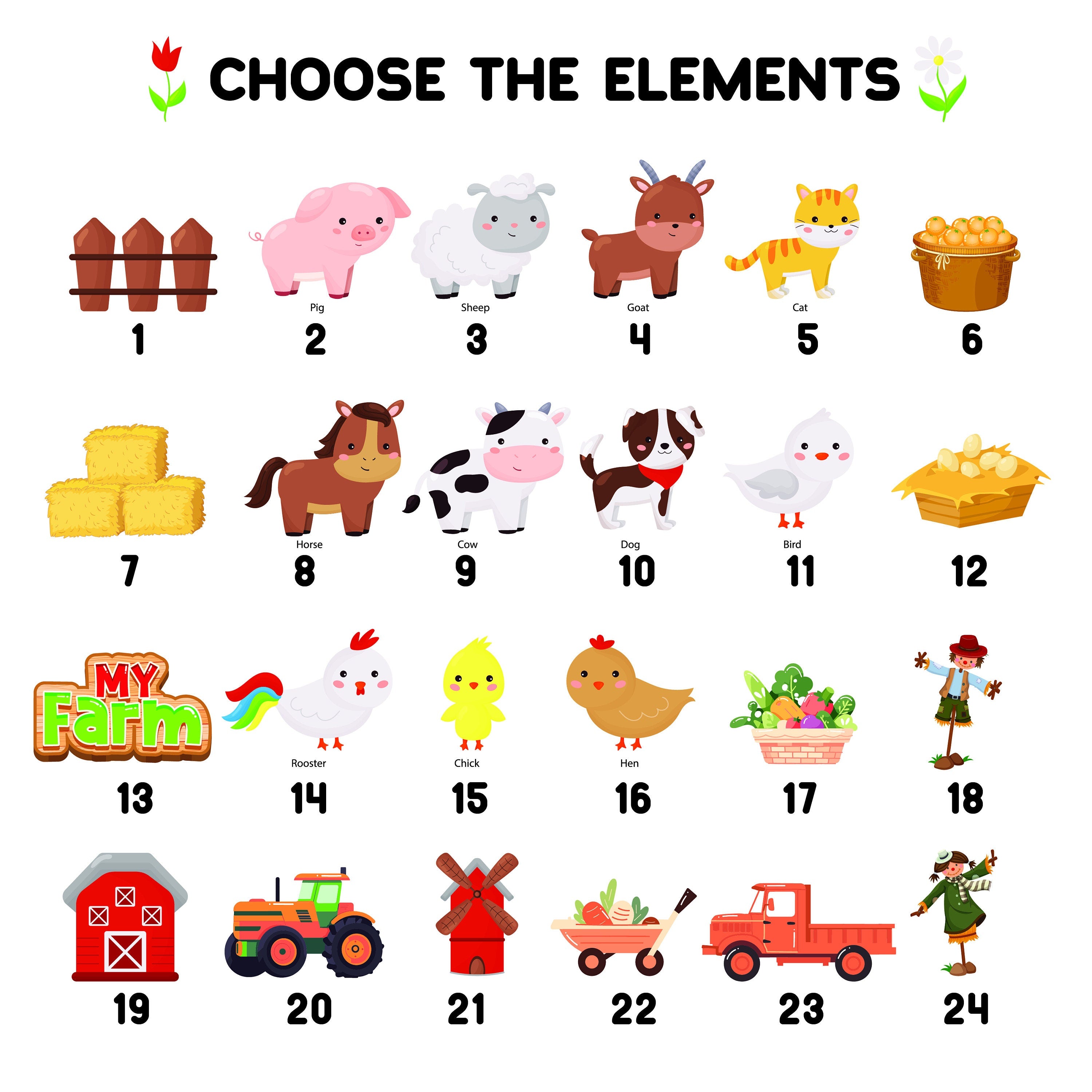 Farm Animal Name Puzzle with Pegs – Wooden Barnyard Toy for Toddlers, 1st Birthday Gift, Baby Shower or First Christmas Present