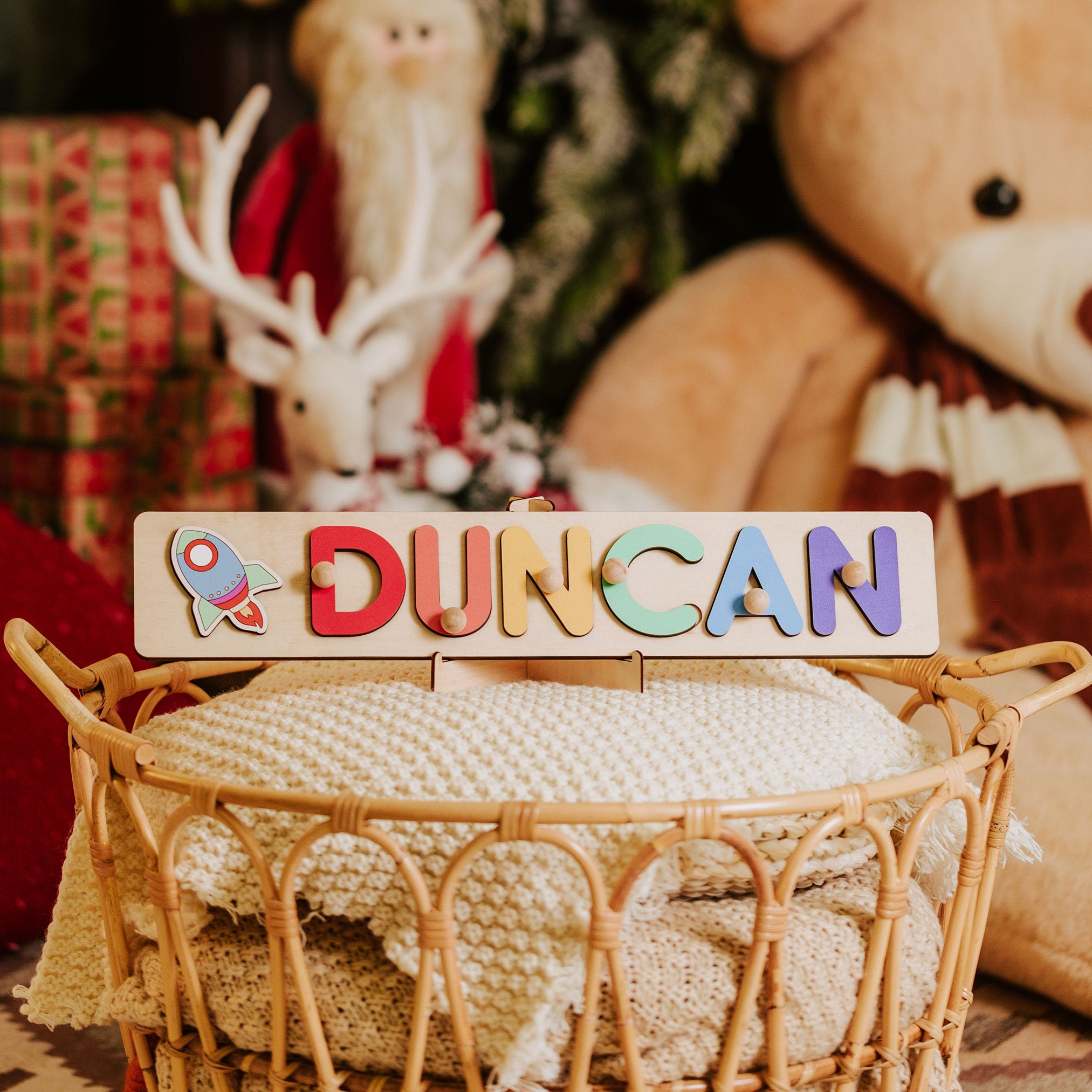 Personalized Name Puzzle With Pegs,  New Christmas Gifts for Kids, Wooden Toys, Baby Shower, First Birthday 1st Gifts, Wood Name Puzzle