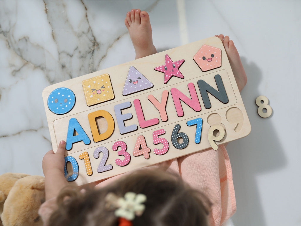 Personalized Name Puzzle W/Numbers | New Christmas Gifts for Kids Wooden Toys Baby Shower Custom Toddler Toys First Birthday 1st Baby Gift
