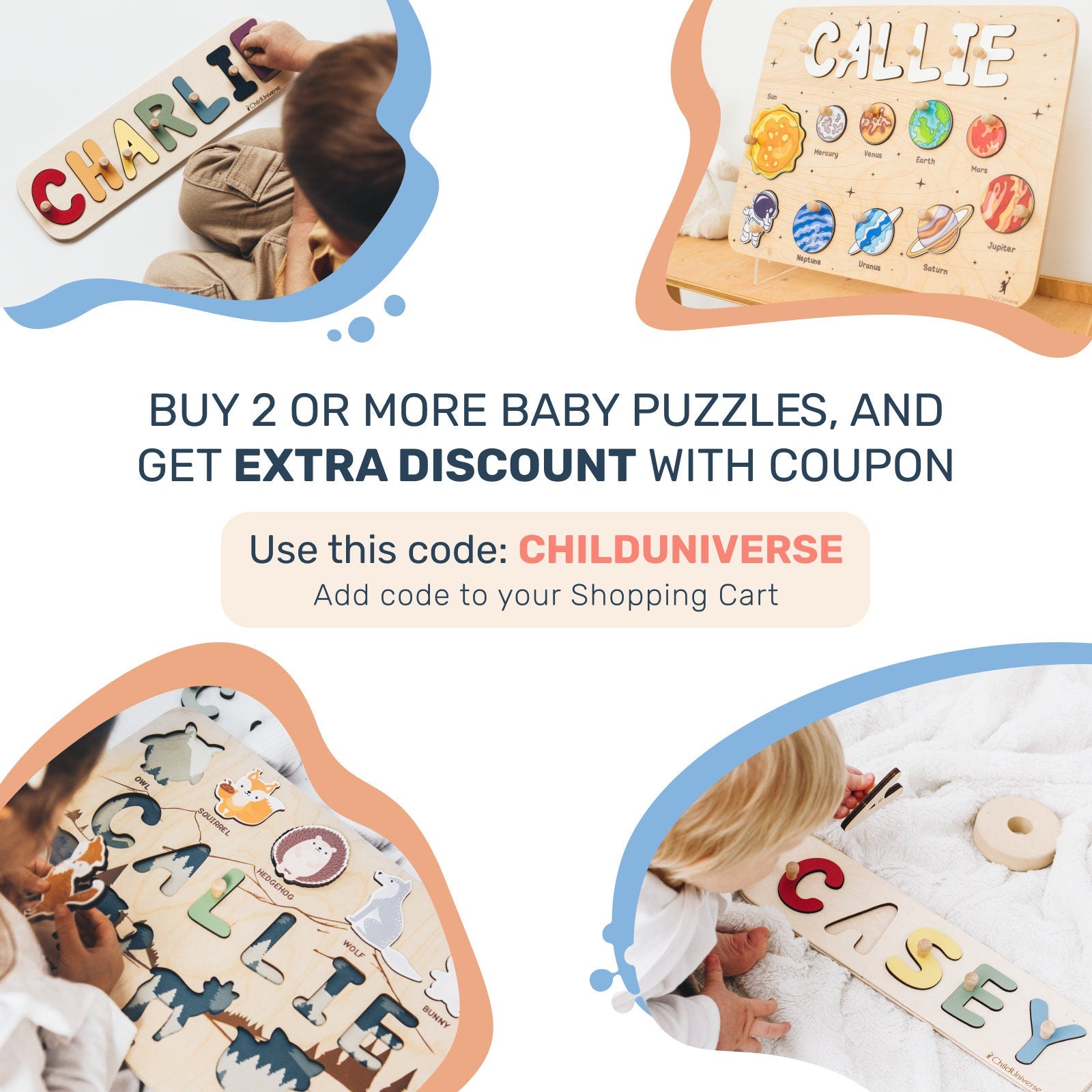 New Baby Gift Wood Name Puzzle for Toddler Montessori Puzzle, First Birthday Gift for Baby Boy Baby Girl, Wooden Toys, Custom Gift for Kids