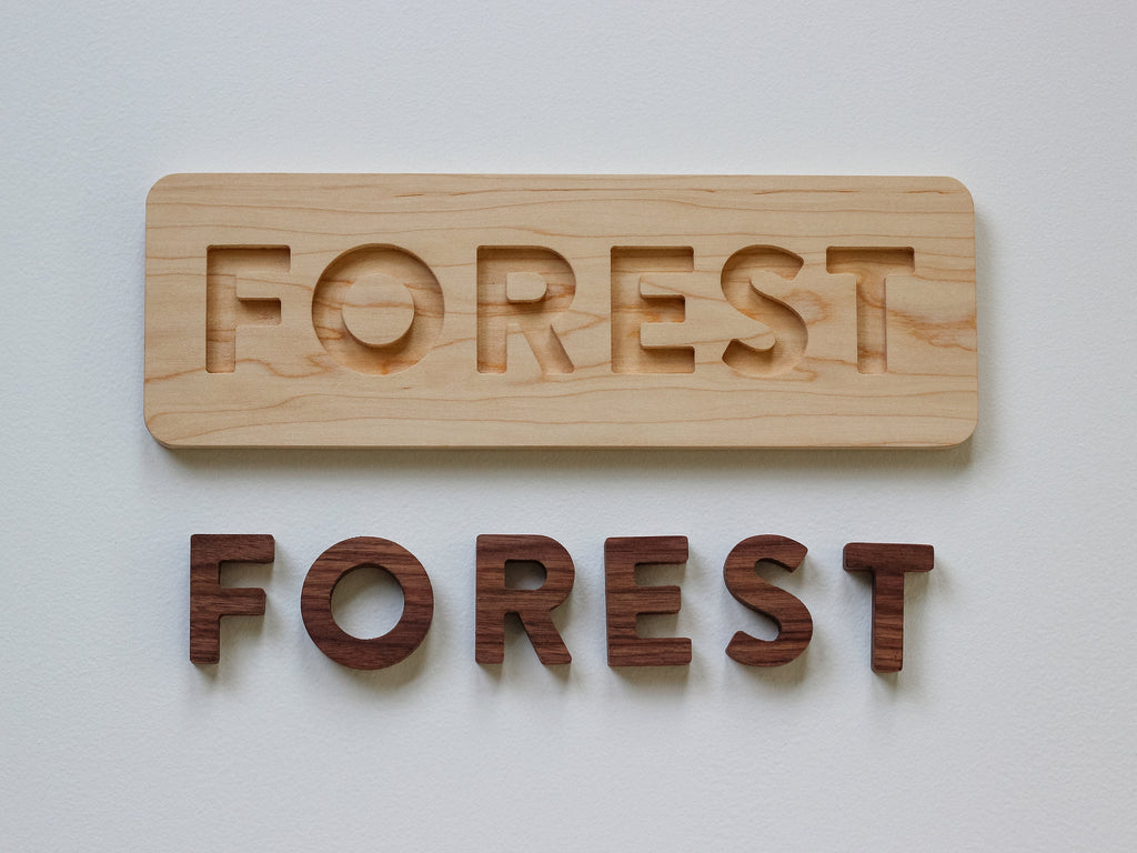 Wooden Name Puzzle for Toddlers and Babies • Montessori Learning Toy • USA Made Solid Wood Custom Puzzle • Personalized Gift • Walnut, Maple
