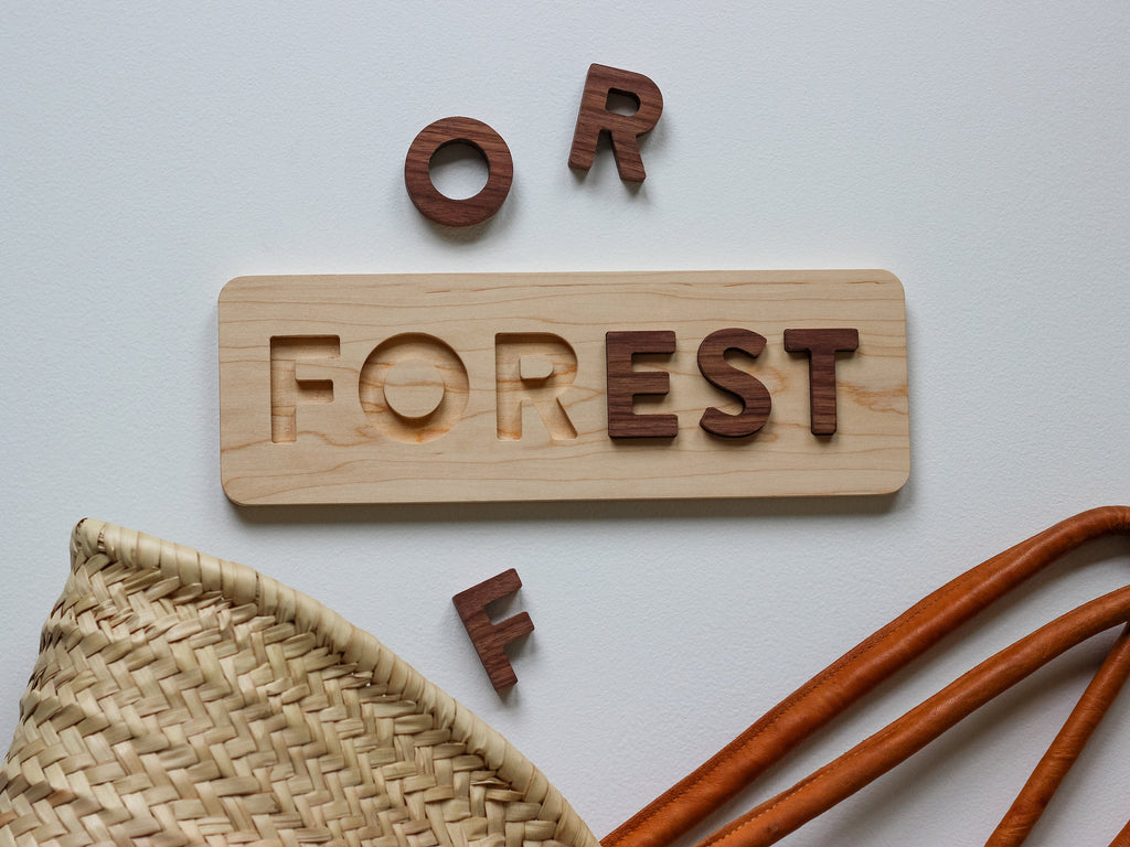 Wooden Name Puzzle for Toddlers and Babies • Montessori Learning Toy • USA Made Solid Wood Custom Puzzle • Personalized Gift • Walnut, Maple