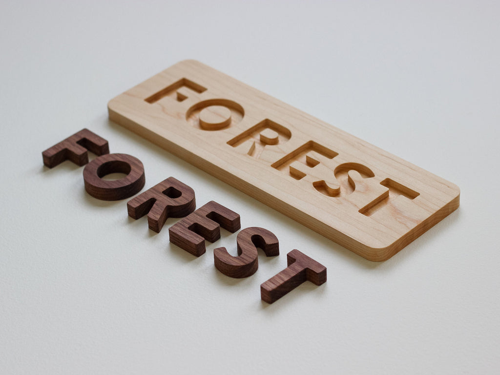 Wooden Name Puzzle for Toddlers and Babies • Montessori Learning Toy • USA Made Solid Wood Custom Puzzle • Personalized Gift • Walnut, Maple