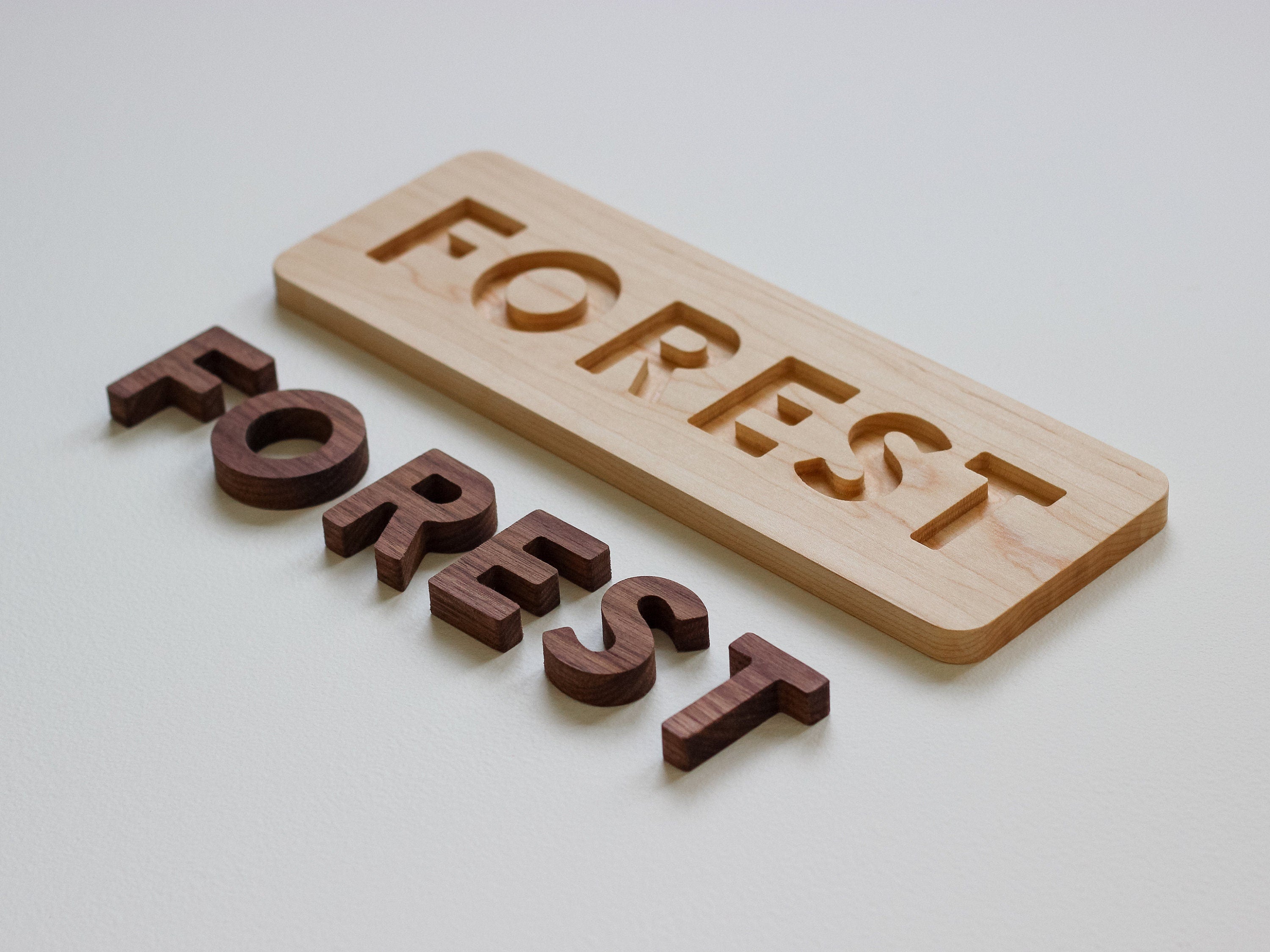 Wooden Name Puzzle for Toddlers and Babies • Montessori Learning Toy • USA Made Solid Wood Custom Puzzle • Personalized Gift • Walnut, Maple