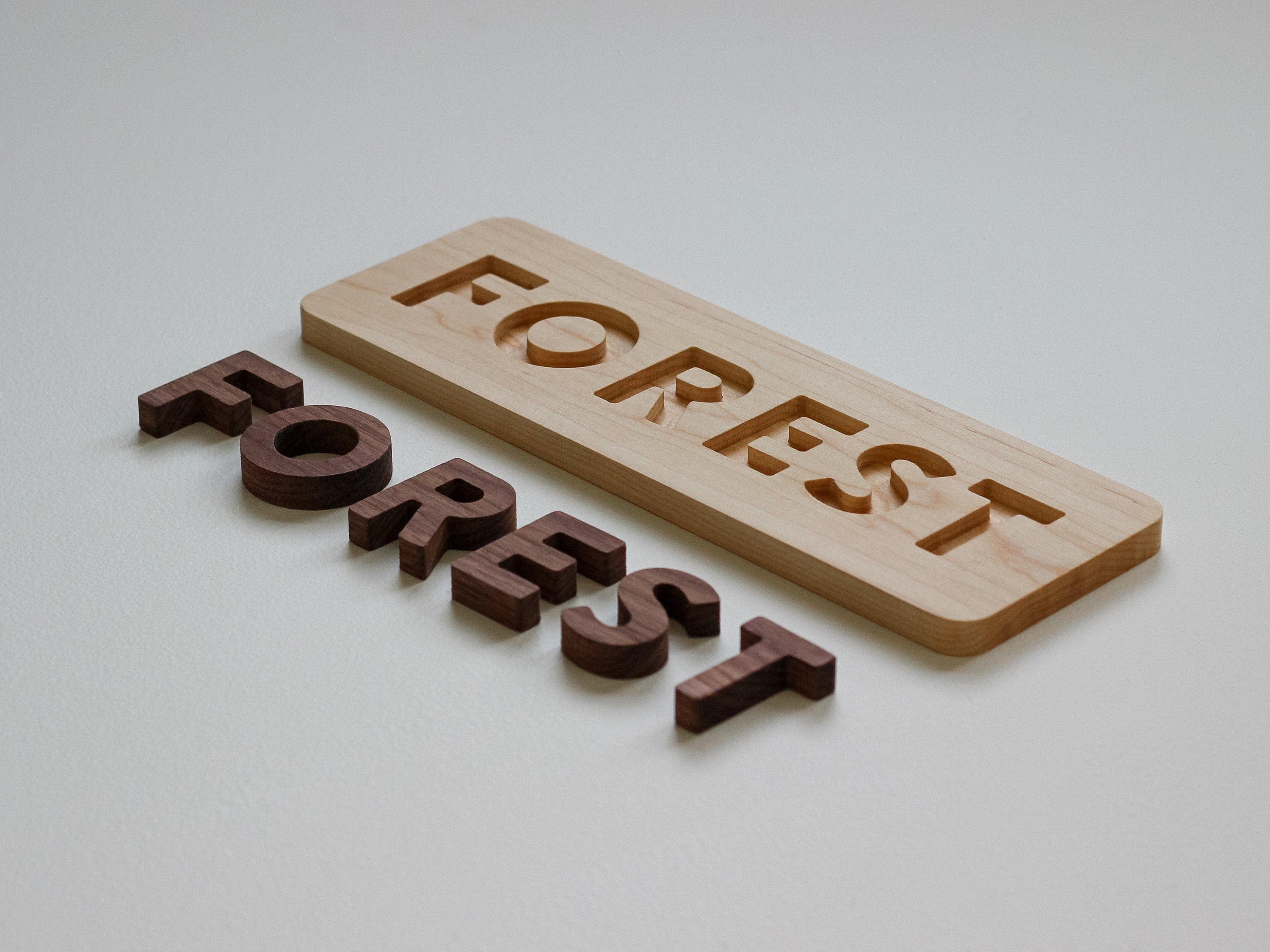 Wooden Name Puzzle for Toddlers and Babies • Montessori Learning Toy • USA Made Solid Wood Custom Puzzle • Personalized Gift • Walnut, Maple