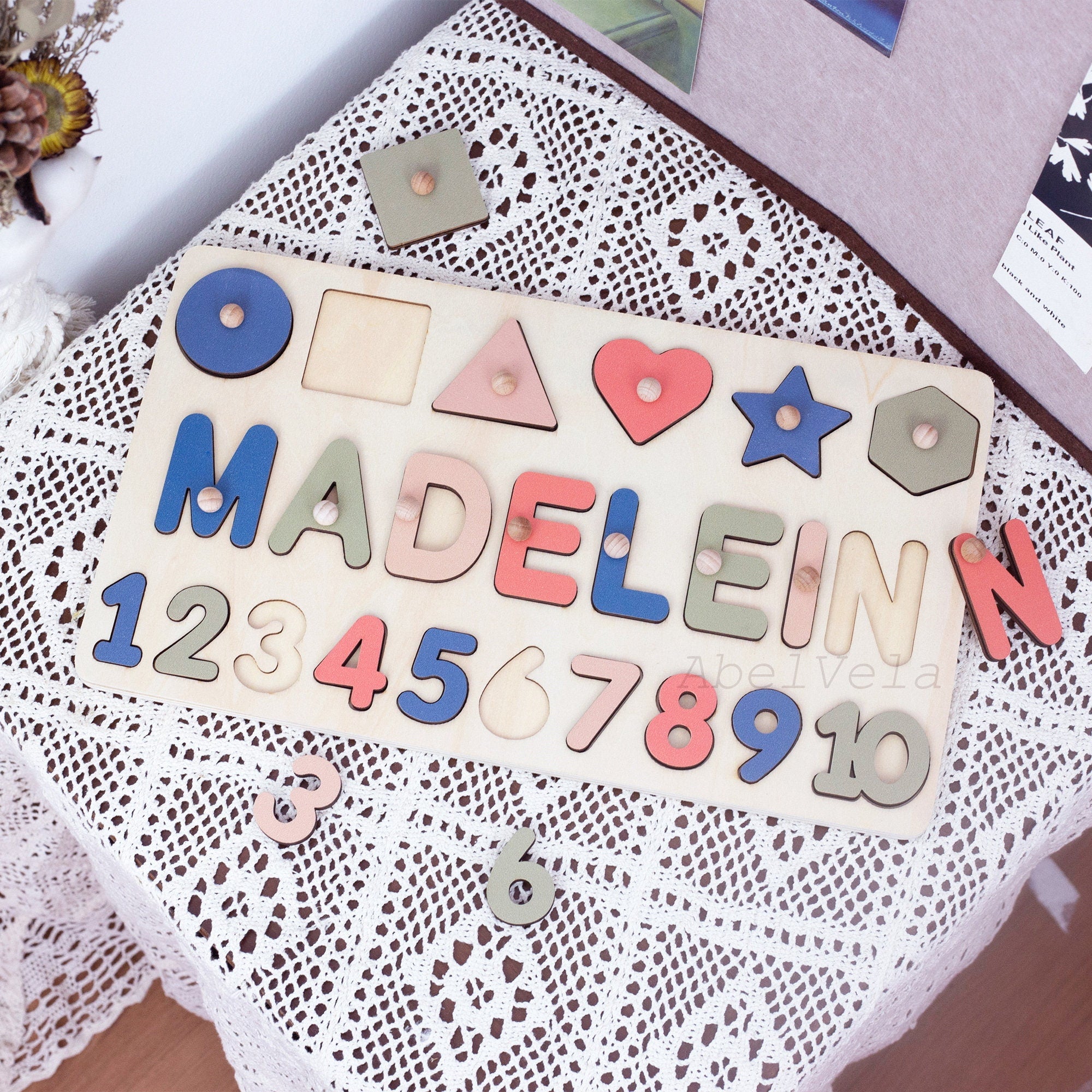 Personalized Toddler Name Puzzle, Wooden Busy Board, 1st Birthday Gift, Baby Boy and Baby Girl First Birthday Gifts, Nursery Decorations
