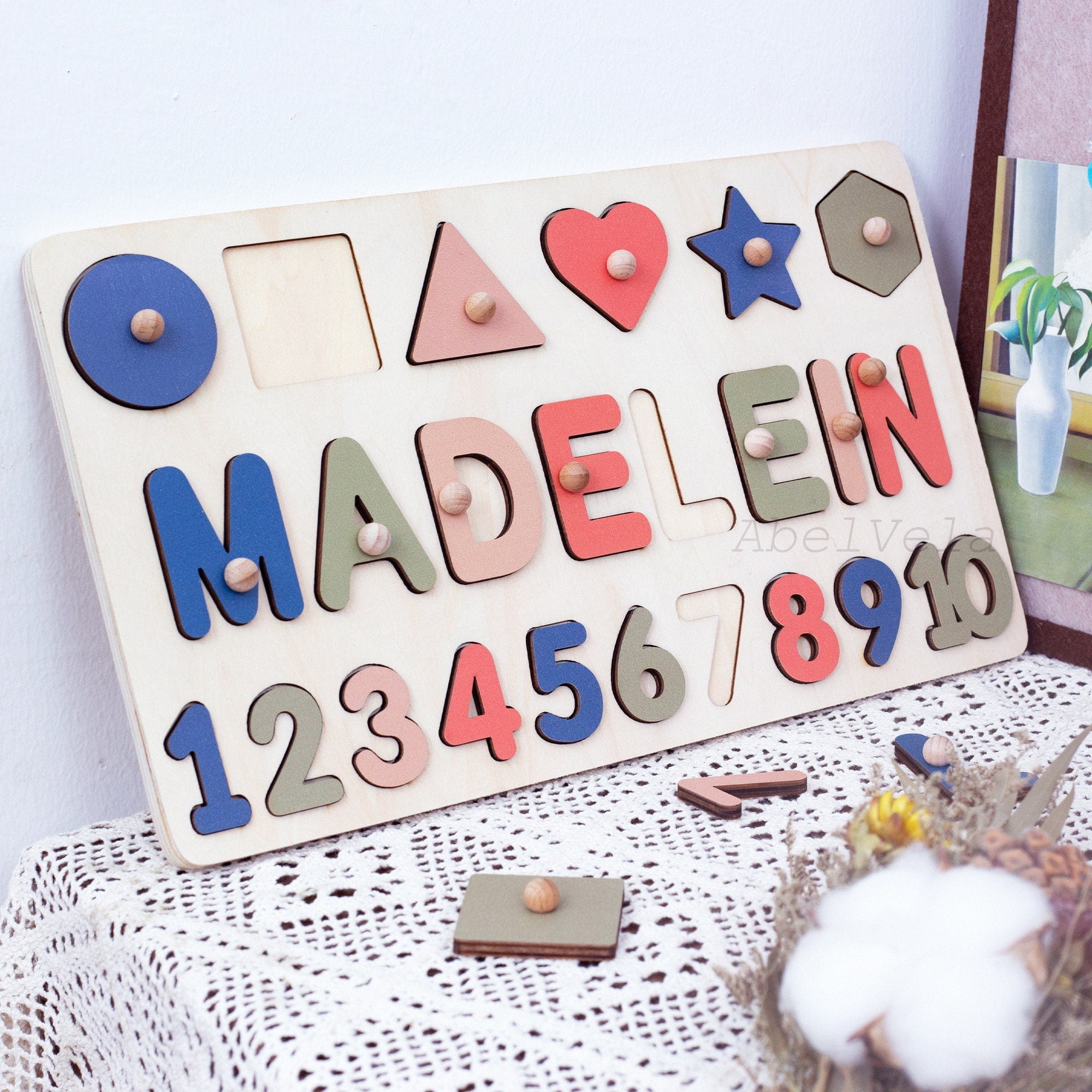 Personalized Toddler Name Puzzle, Wooden Busy Board, 1st Birthday Gift, Baby Boy and Baby Girl First Birthday Gifts, Nursery Decorations
