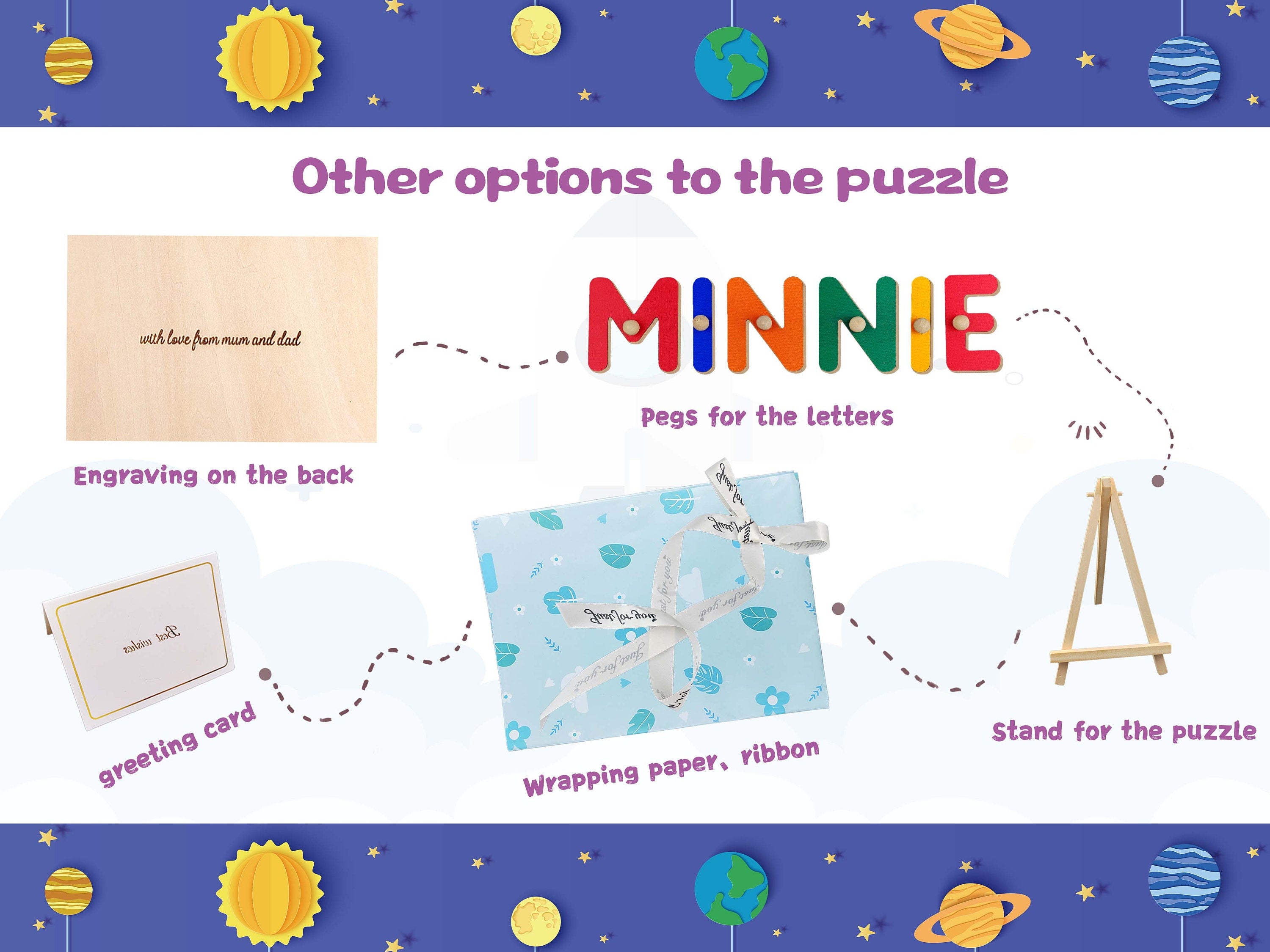 Name Puzzle Montessori Busy board for Toddlers - Personalized Puzzle Wooden Toy Baby Shower, Christmas, or 1st Birthday Gift