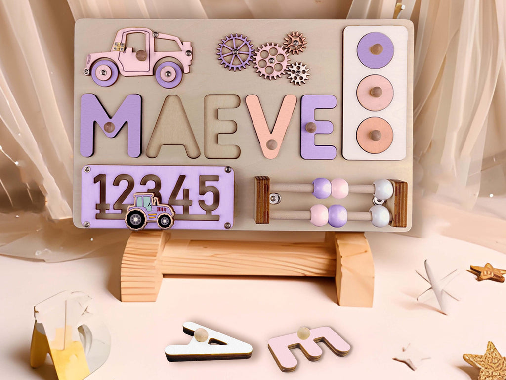 Name Puzzle Montessori Busy board for Toddlers - Personalized Puzzle Wooden Toy Baby Shower, Christmas, or 1st Birthday Gift