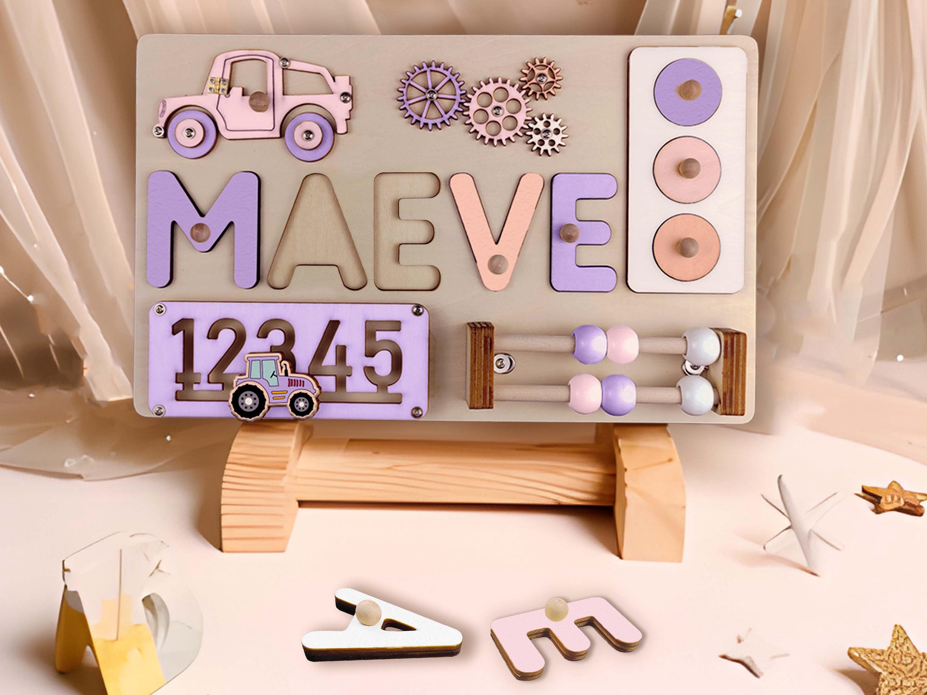 Name Puzzle Montessori Busy board for Toddlers - Personalized Puzzle Wooden Toy Baby Shower, Christmas, or 1st Birthday Gift