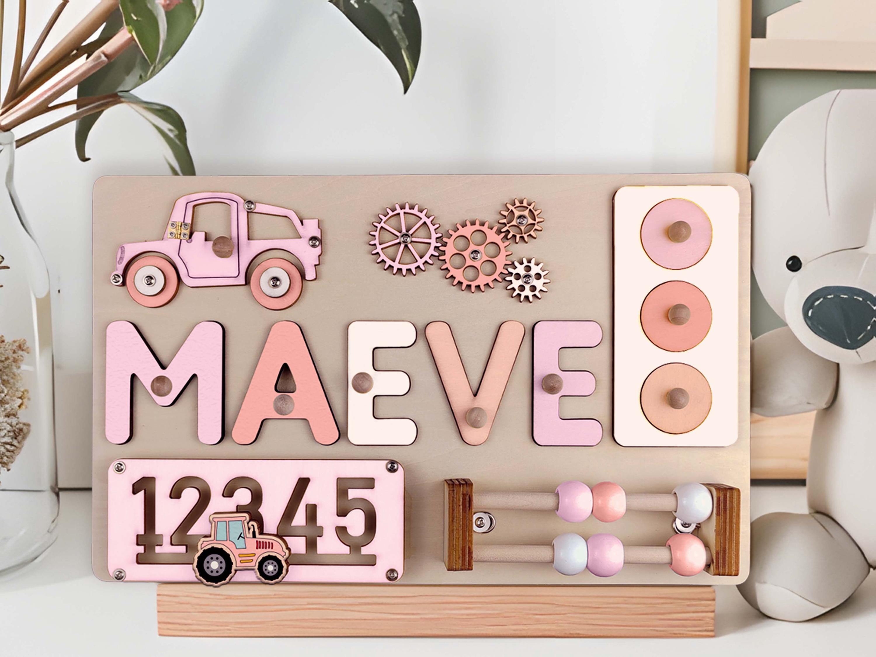 Name Puzzle Montessori Busy board for Toddlers - Personalized Puzzle Wooden Toy Baby Shower, Christmas, or 1st Birthday Gift