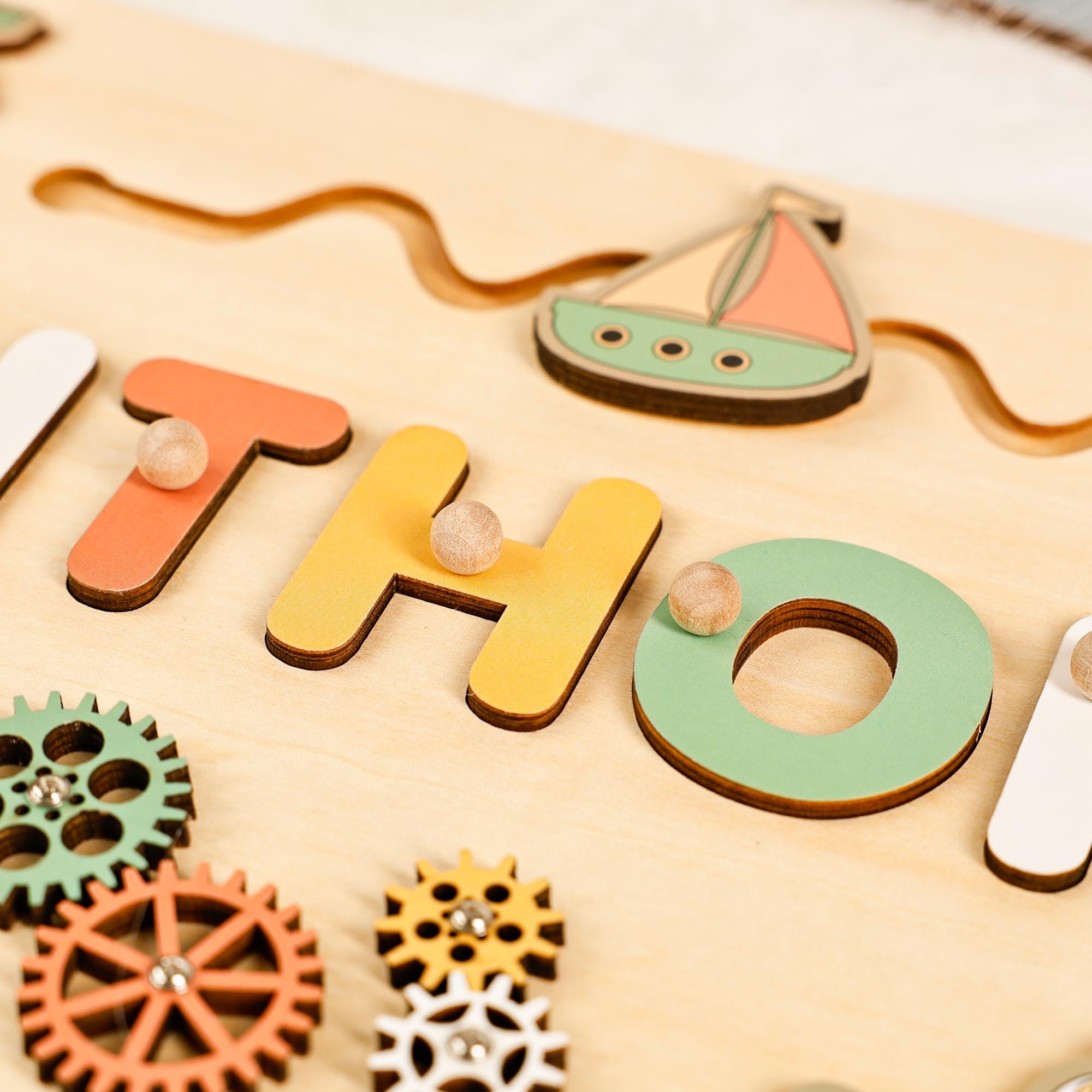 Personalized Kids Busy Board, Sensory Toy 2 Year-Old, Crocodile/Train Wooden Puzzle, Baby Name Puzzle, Nursery Decor, Unique Birthday Gift