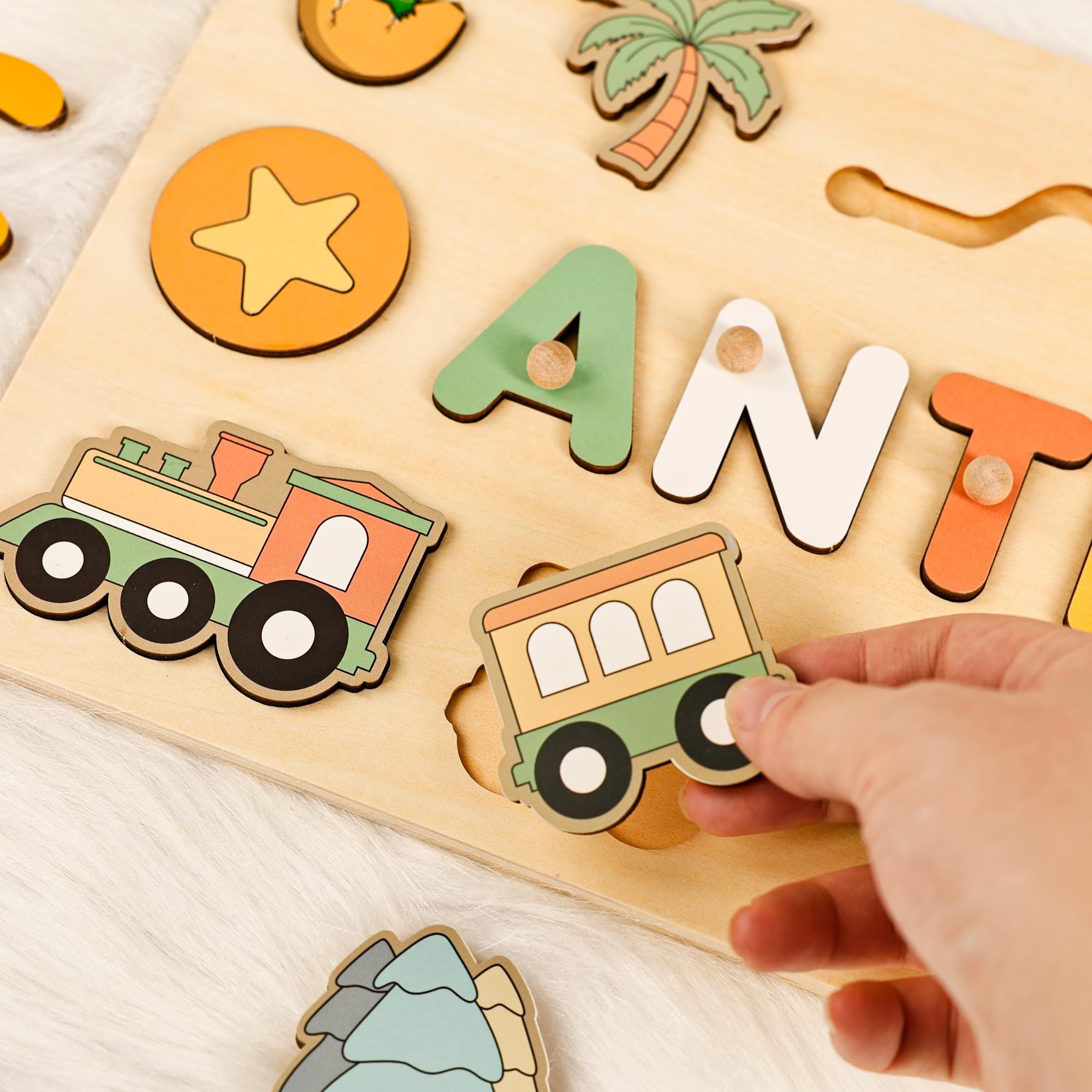 Personalized Kids Busy Board, Sensory Toy 2 Year-Old, Crocodile/Train Wooden Puzzle, Baby Name Puzzle, Nursery Decor, Unique Birthday Gift
