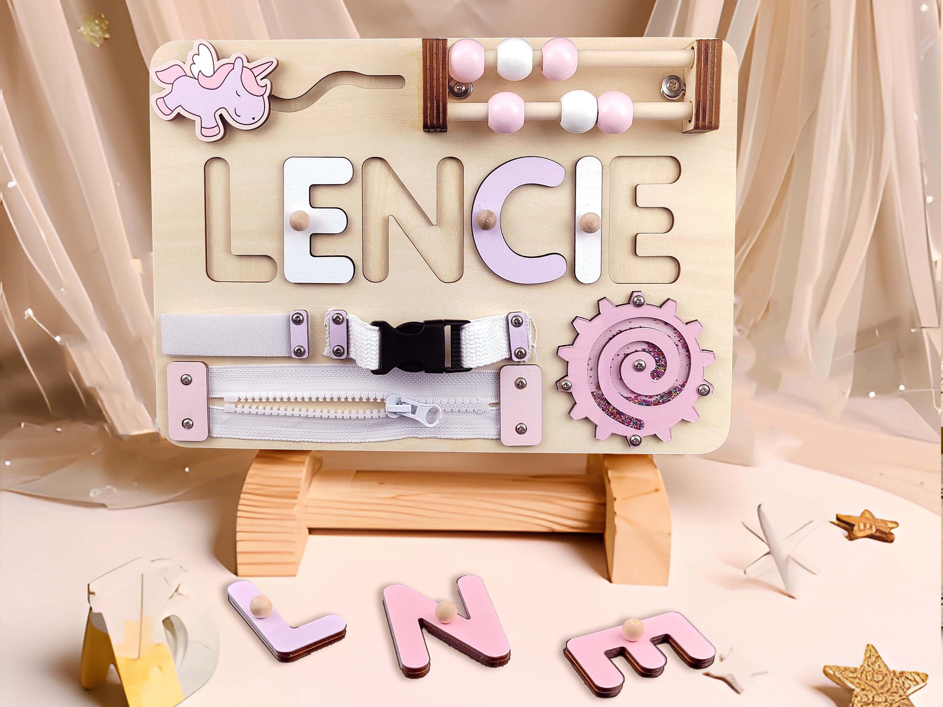 Wooden Busy Board, Personalized Name Puzzle with Pegs for Nursery Decor, Perfect Baby Christmas Gift & 1st Birthday Gift for Boys