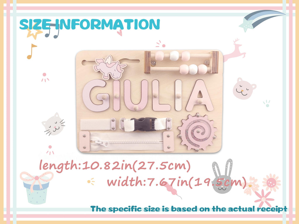 Wooden Busy Board, Personalized Name Puzzle with Pegs for Nursery Decor, Perfect Baby Christmas Gift & 1st Birthday Gift for Boys