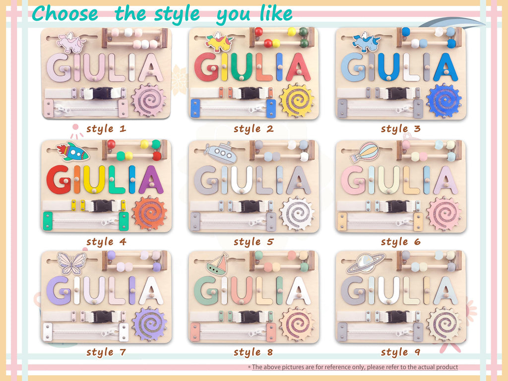 Wooden Busy Board, Personalized Name Puzzle with Pegs for Nursery Decor, Perfect Baby Christmas Gift & 1st Birthday Gift for Boys