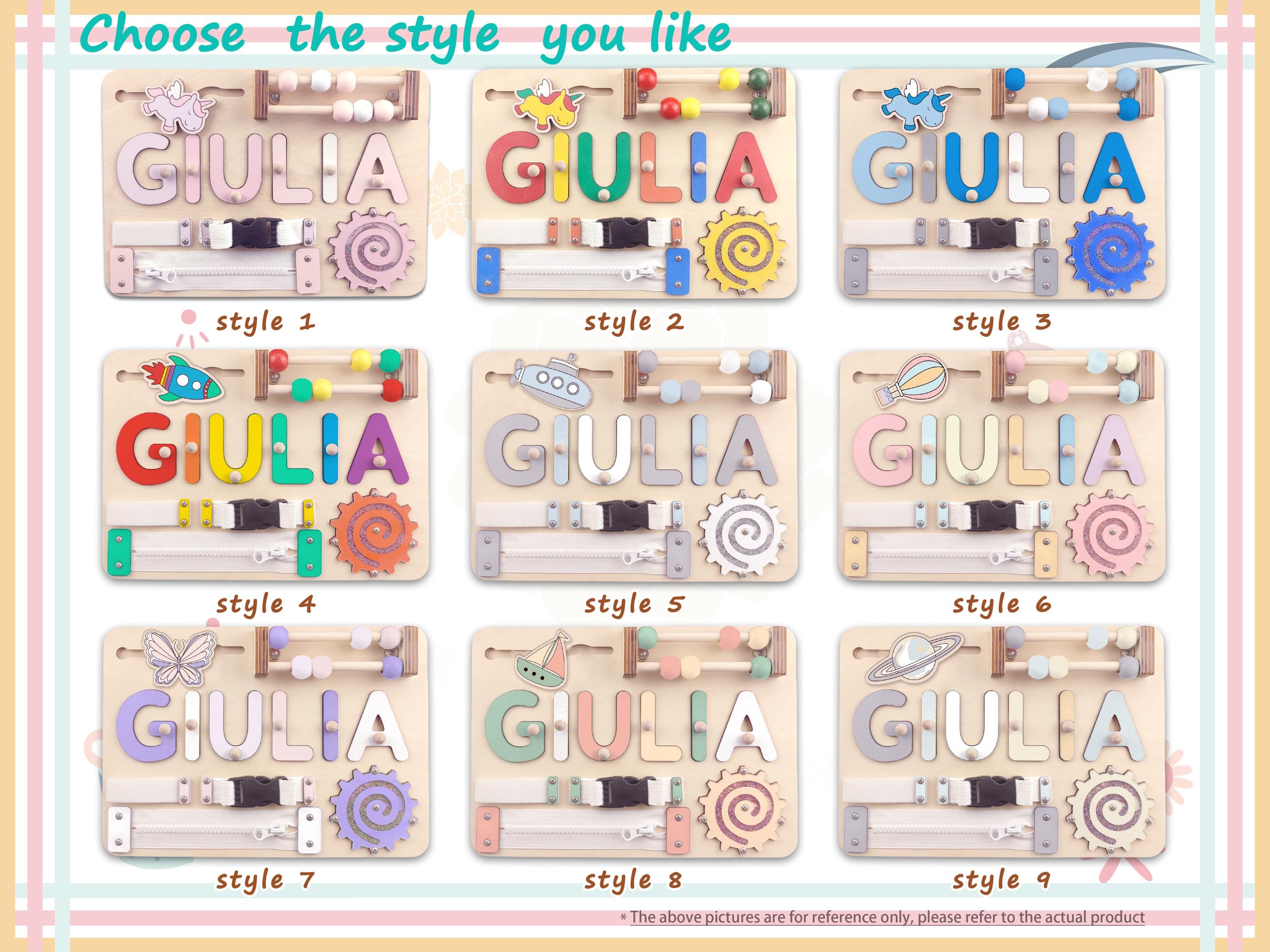 Wooden Busy Board, Personalized Name Puzzle with Pegs for Nursery Decor, Perfect Baby Christmas Gift & 1st Birthday Gift for Boys