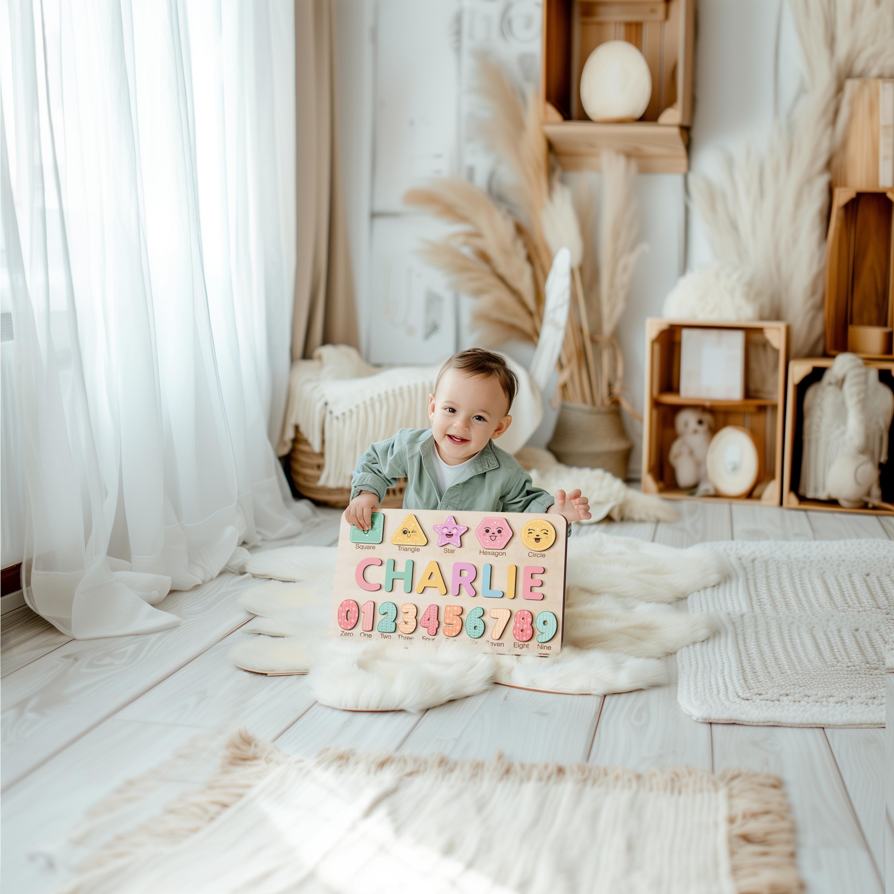 Wooden Busy Board Puzzle, Personalized Name Puzzle Toy, Baby Girl Gift, Nursery Decor, First Easter Gift, Custom Gift, One Year Old Gift