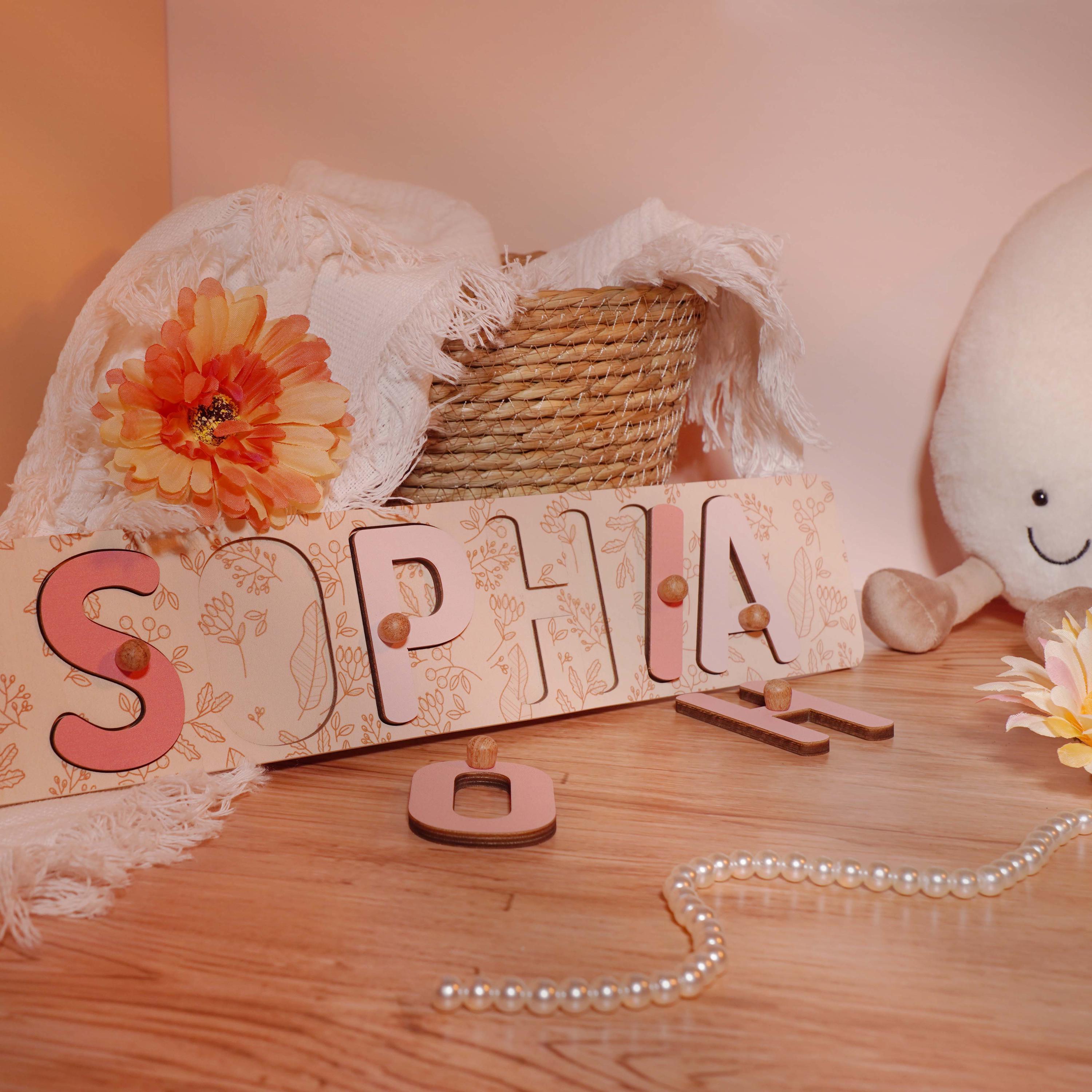 Personalized Name Puzzle With Peg Easter Christian Gift for Kid Baby Girl Wooden Toy Baby 1st Birthday Christmas Gift Montessori Toddler Toy