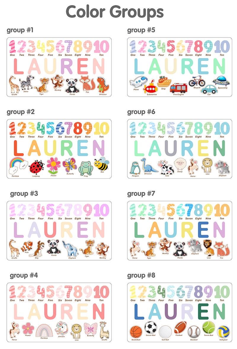 Personalized Wooden Name Puzzle for Girls, Colorful Educational Toy with Name, Numbers 1-10 & 7 Custom Elements, Perfect for Preschoolers