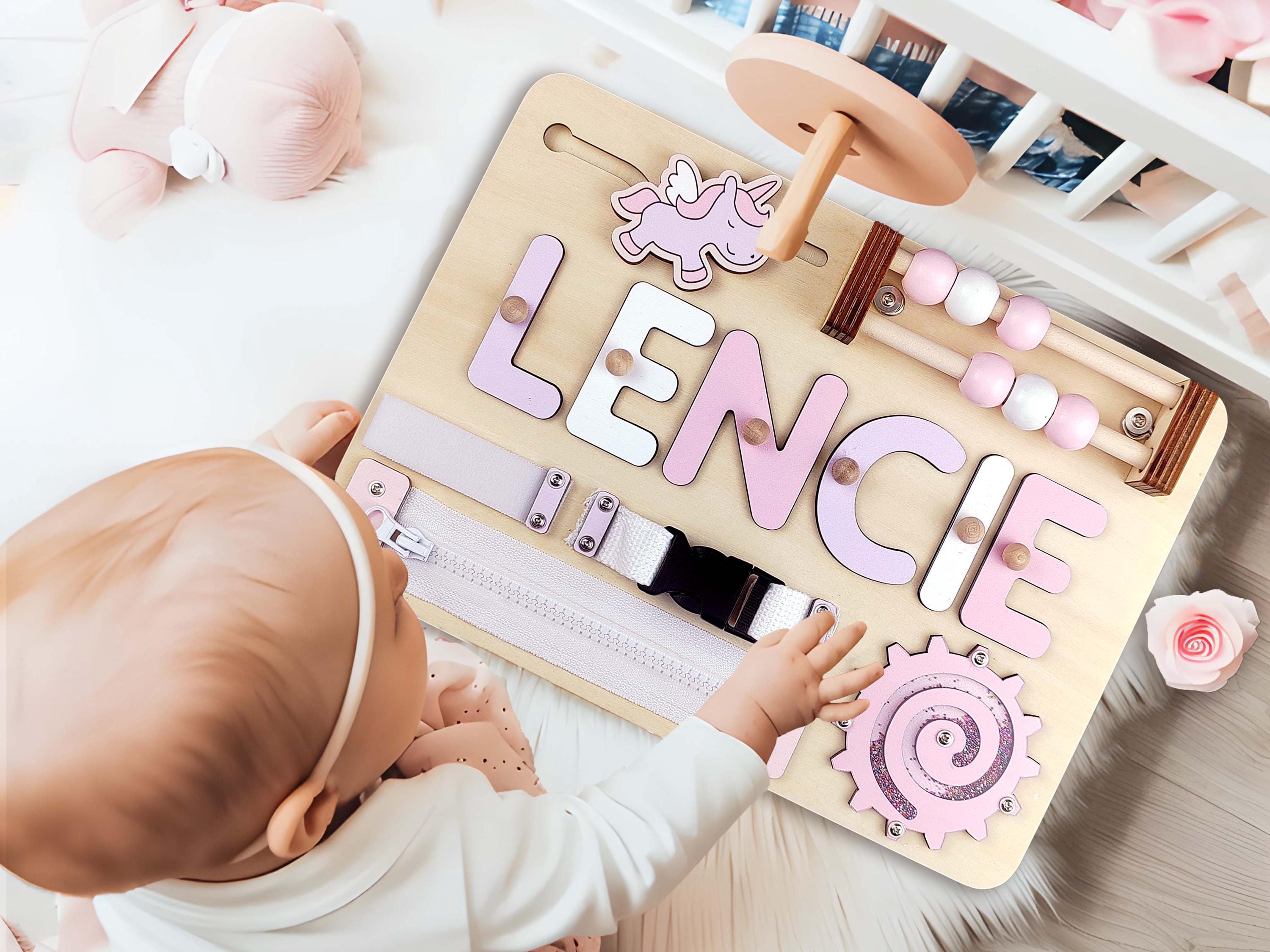 Wooden Busy Board, Personalized Name Puzzle with Pegs for Nursery Decor, Perfect Baby Christmas Gift & 1st Birthday Gift for Boys