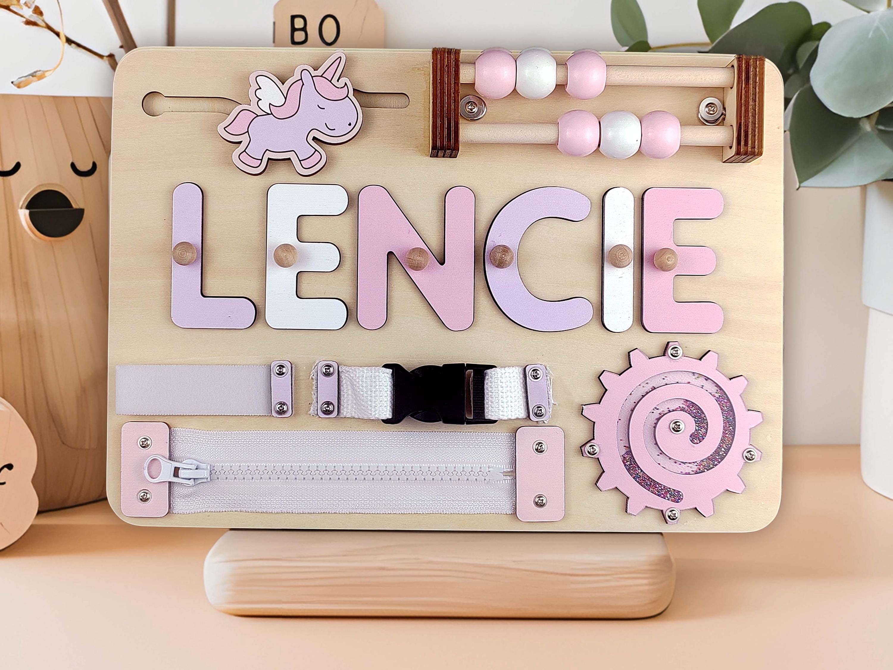 Wooden Busy Board, Personalized Name Puzzle with Pegs for Nursery Decor, Perfect Baby Christmas Gift & 1st Birthday Gift for Boys