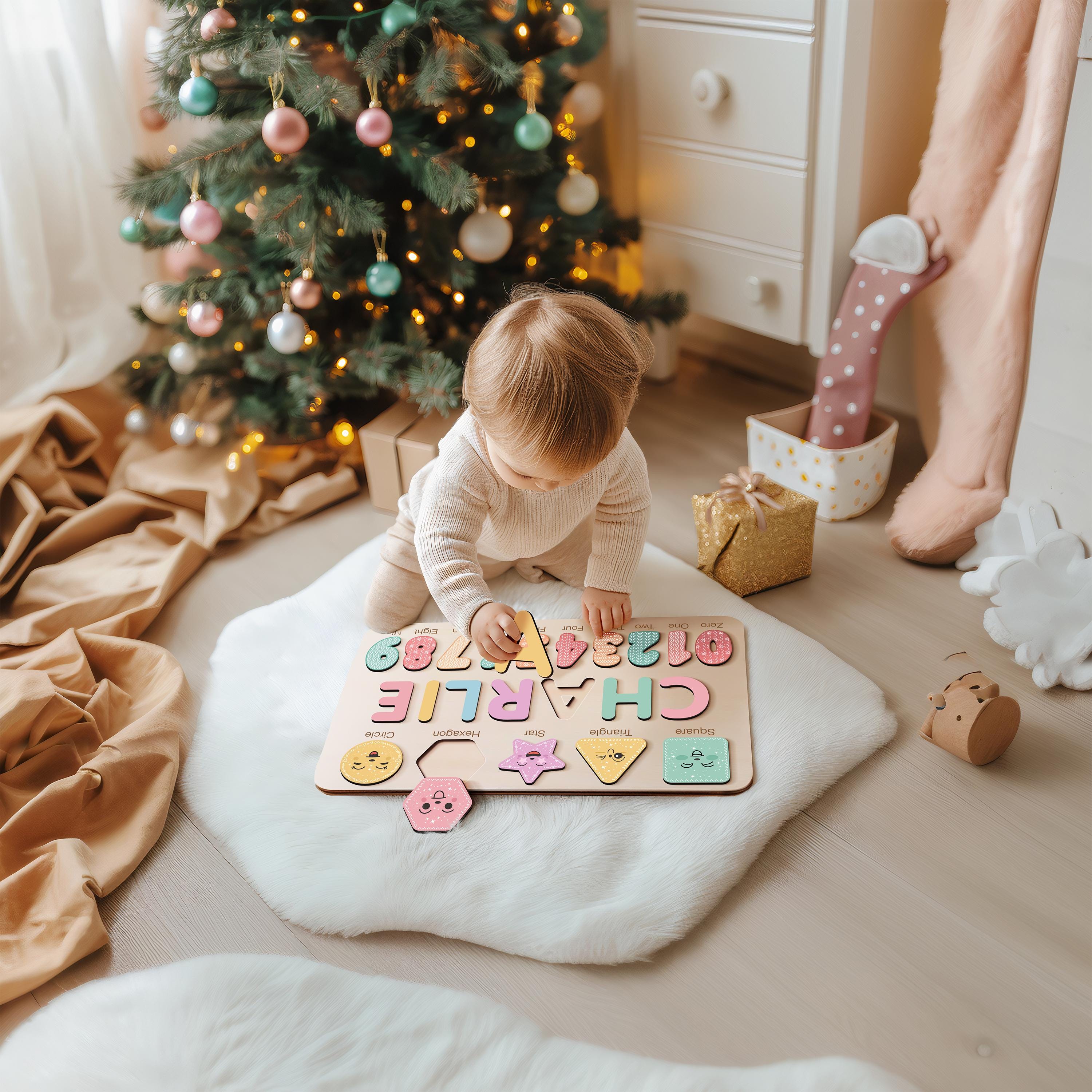 Wooden Busy Board Puzzle, Personalized Name Puzzle Toy, Baby Girl Gift, Nursery Decor, First Easter Gift, Custom Gift, One Year Old Gift