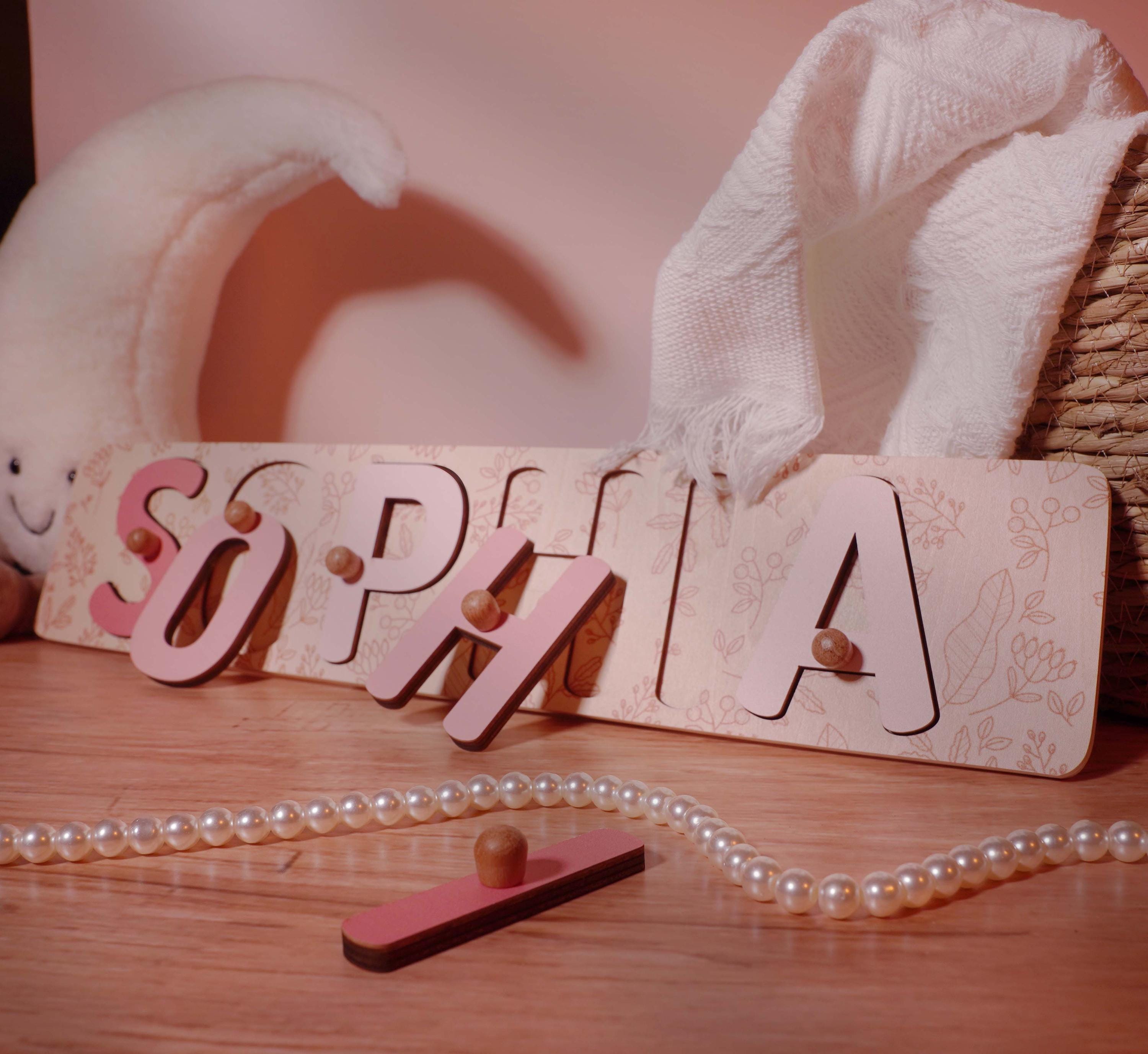 Personalized Name Puzzle With Peg Easter Christian Gift for Kid Baby Girl Wooden Toy Baby 1st Birthday Christmas Gift Montessori Toddler Toy