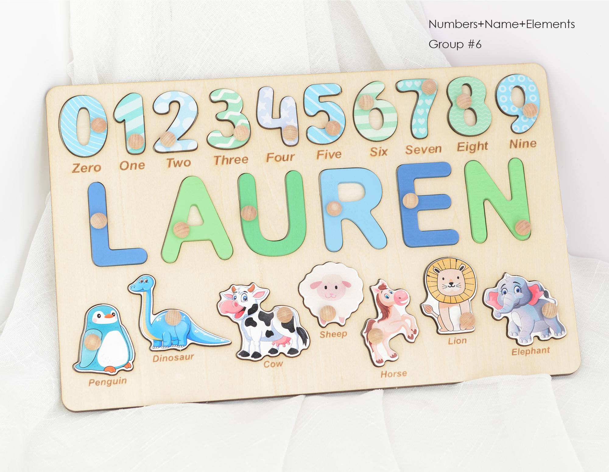 Personalized Wooden Name Puzzle for Girls, Colorful Educational Toy with Name, Numbers 1-10 & 7 Custom Elements, Perfect for Preschoolers