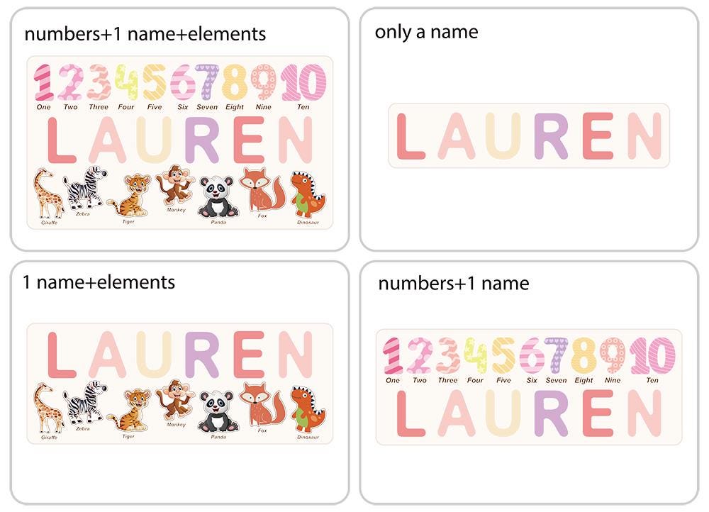 Personalized Wooden Name Puzzle for Girls, Colorful Educational Toy with Name, Numbers 1-10 & 7 Custom Elements, Perfect for Preschoolers
