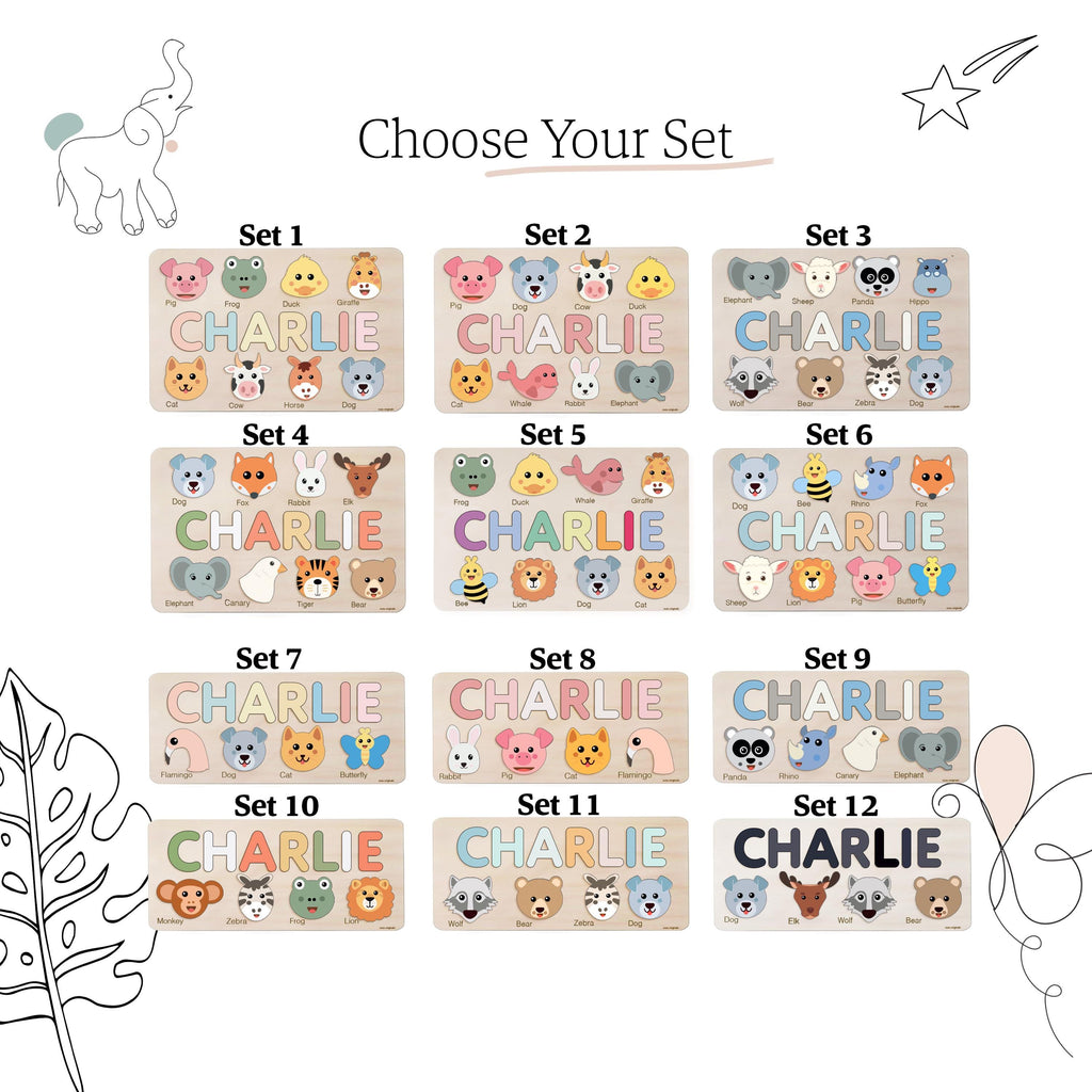 Custom Handmade Name Puzzle with Animals, Personalized Birthday Gift for Kids, Christmas Gifts for Toddlers, Unique New Baby Gift, Wood Toy