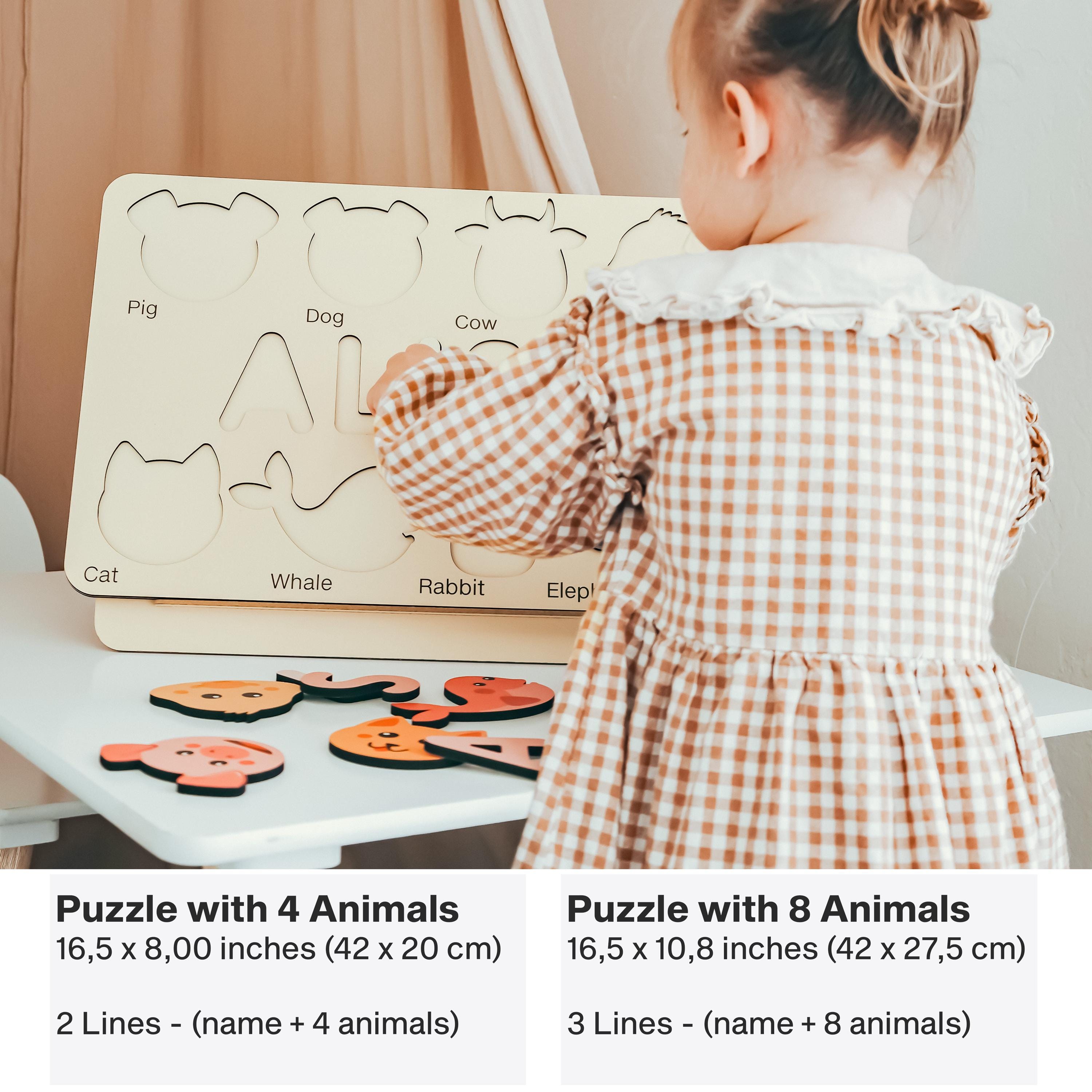 Custom Handmade Name Puzzle with Animals, Personalized Birthday Gift for Kids, Christmas Gifts for Toddlers, Unique New Baby Gift, Wood Toy