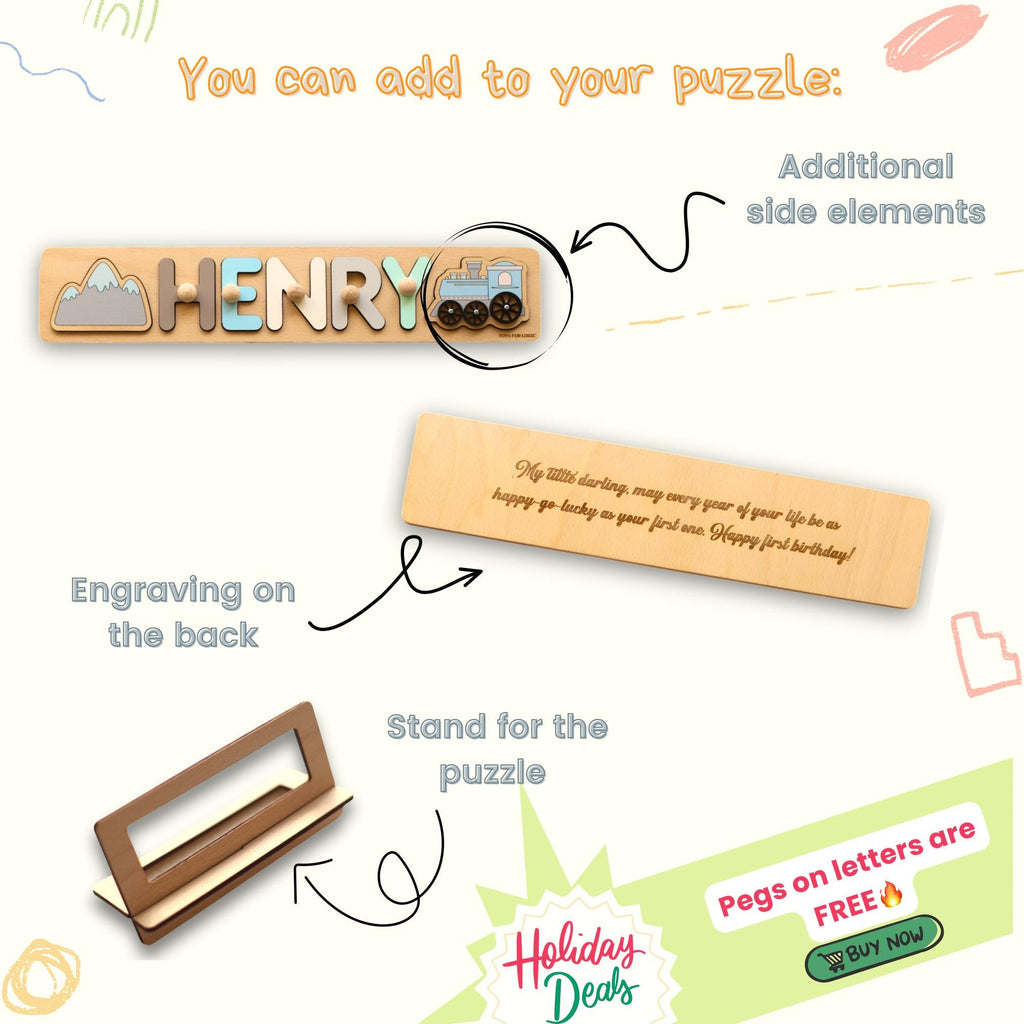 Personalized Name Puzzle for Kids | Custom Wooden Name Toy for Baby | Name Puzzle Boy Girl
