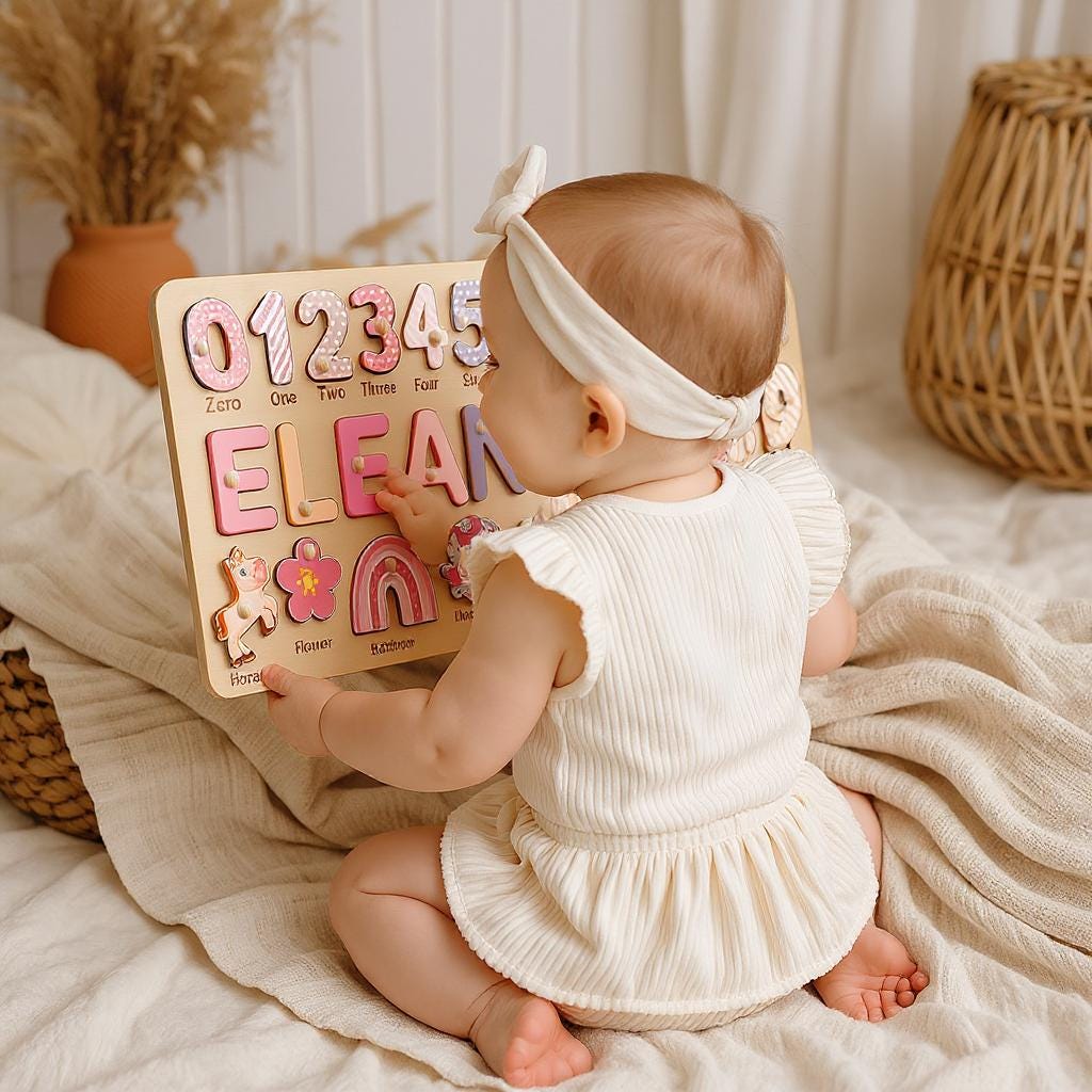 Personalized Wooden Name Puzzle, Custom Numbers 1-10&4-7 Elements Puzzles for Toddlers,Gift for Kids, Montessori Baby Toys, Baby Shower Gift