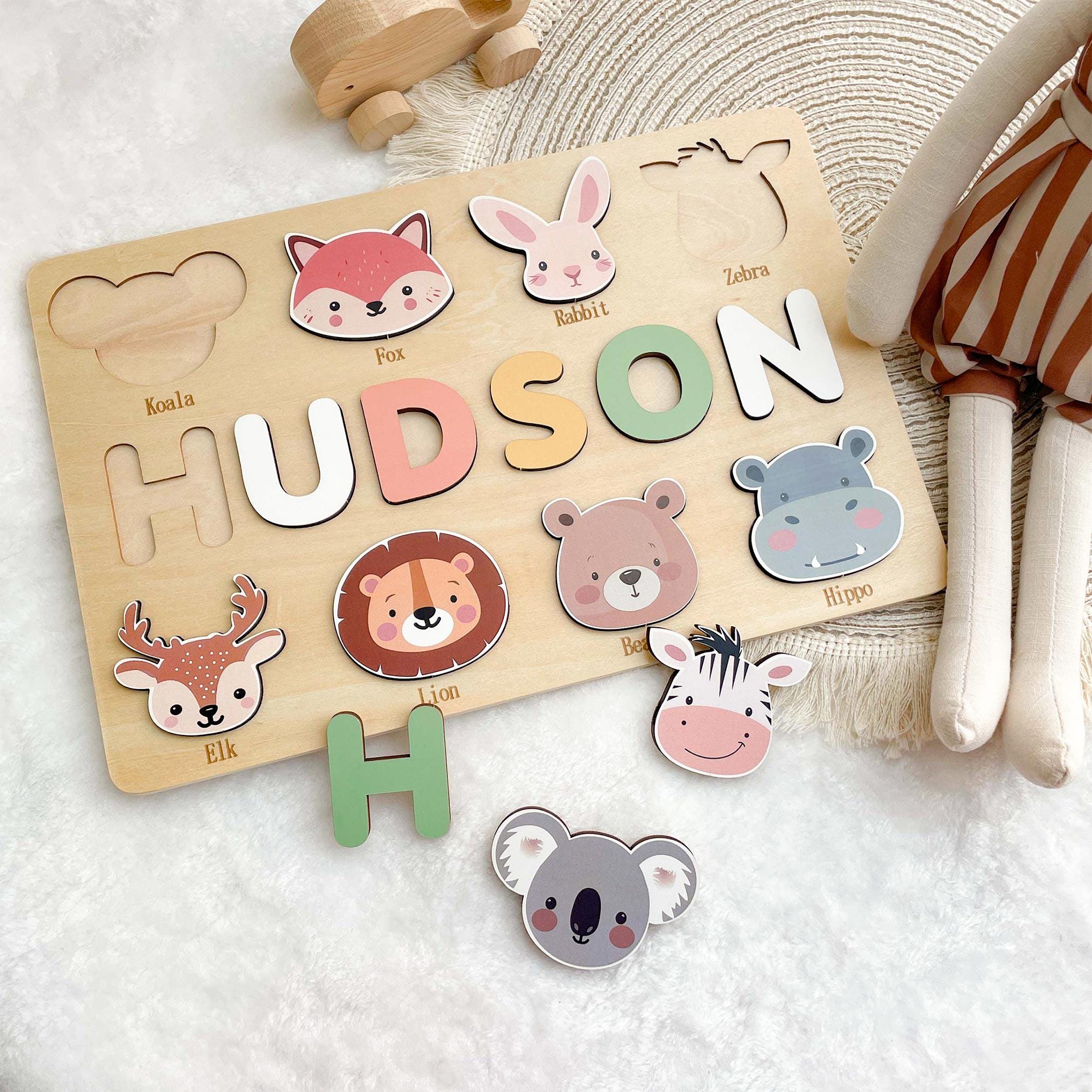 Personalized First Birthday Gift, Handmade Name Puzzle with Animals, Custom New Baby Gift for Toddler, Christmas Gifts, Wooden Toys