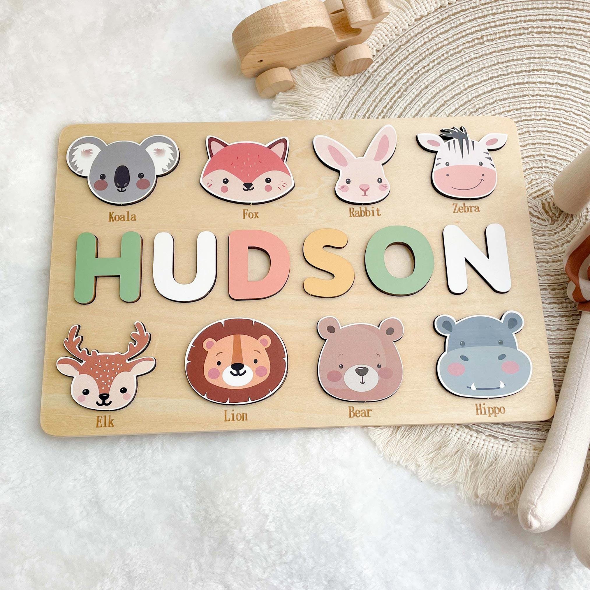 Personalized First Birthday Gift, Handmade Name Puzzle with Animals, Custom New Baby Gift for Toddler, Christmas Gifts, Wooden Toys