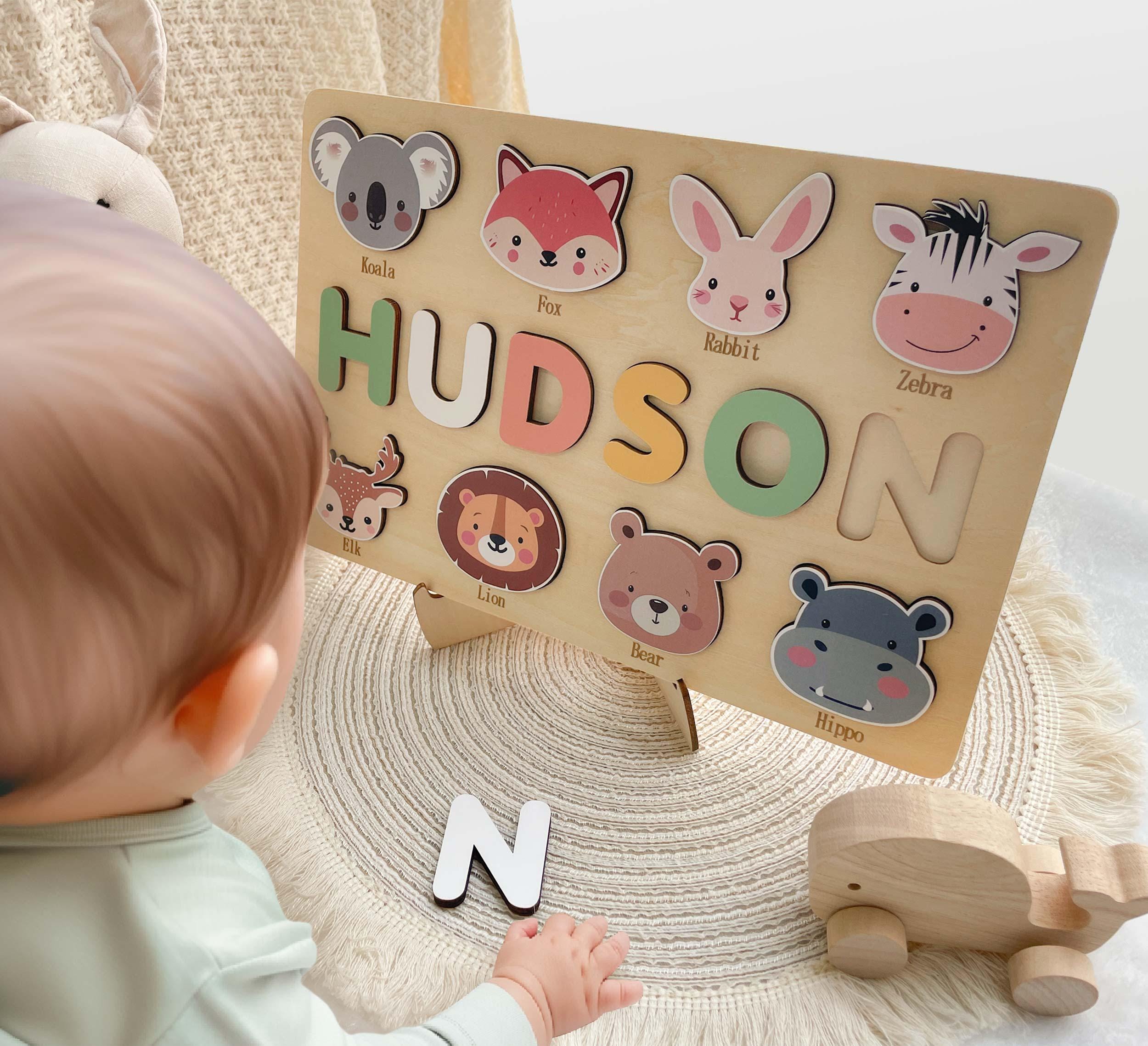 Personalized First Birthday Gift, Handmade Name Puzzle with Animals, Custom New Baby Gift for Toddler, Christmas Gifts, Wooden Toys