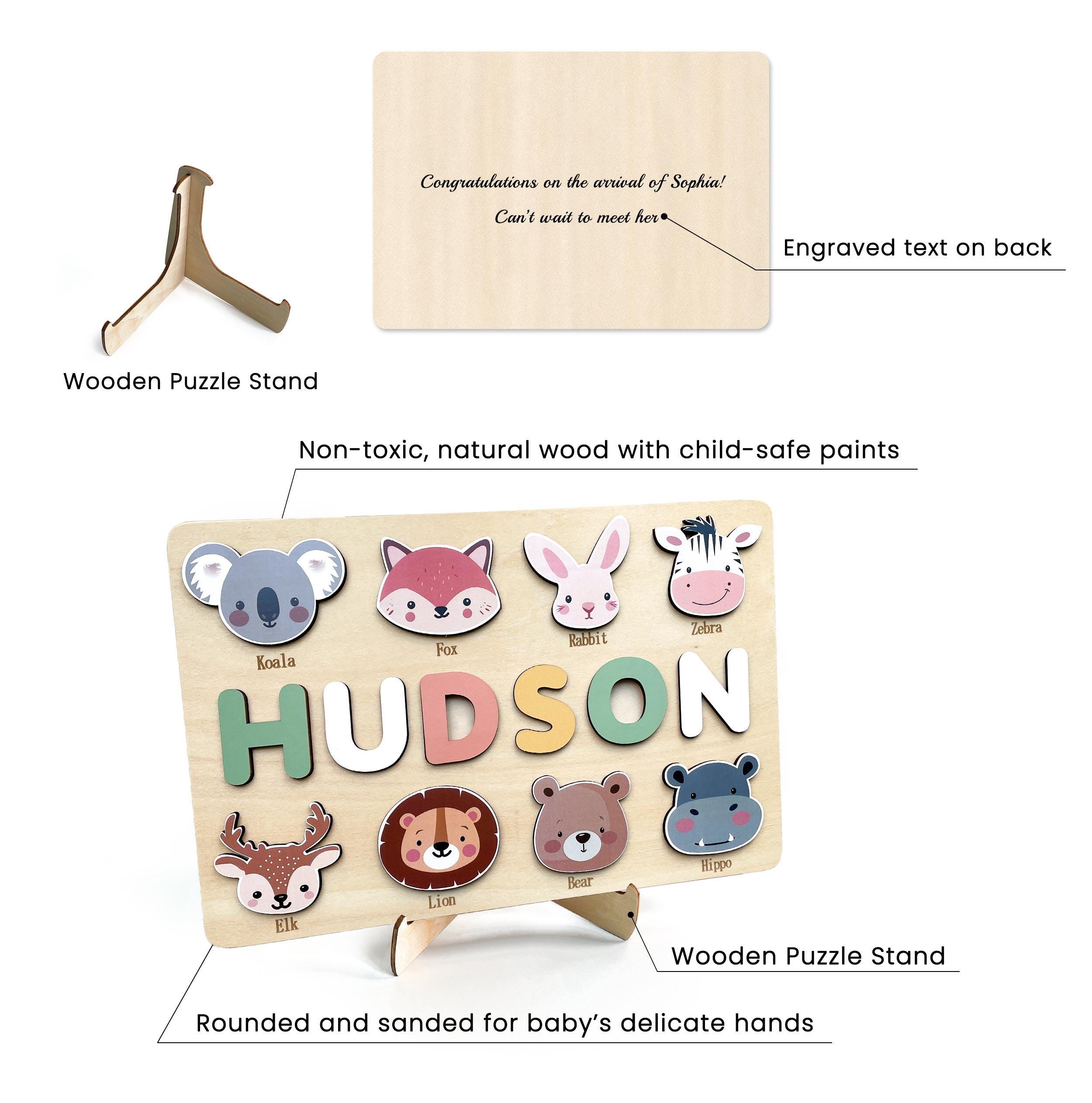 Personalized First Birthday Gift, Handmade Name Puzzle with Animals, Custom New Baby Gift for Toddler, Christmas Gifts, Wooden Toys