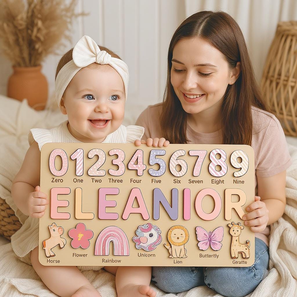 Personalized Wooden Name Puzzle, Custom Numbers 1-10&4-7 Elements Puzzles for Toddlers,Gift for Kids, Montessori Baby Toys, Baby Shower Gift