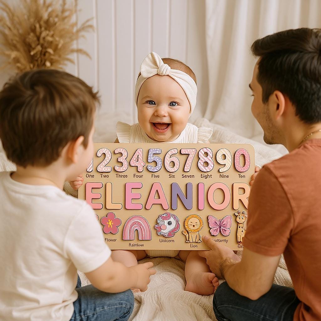 Personalized Wooden Name Puzzle, Custom Numbers 1-10&4-7 Elements Puzzles for Toddlers,Gift for Kids, Montessori Baby Toys, Baby Shower Gift