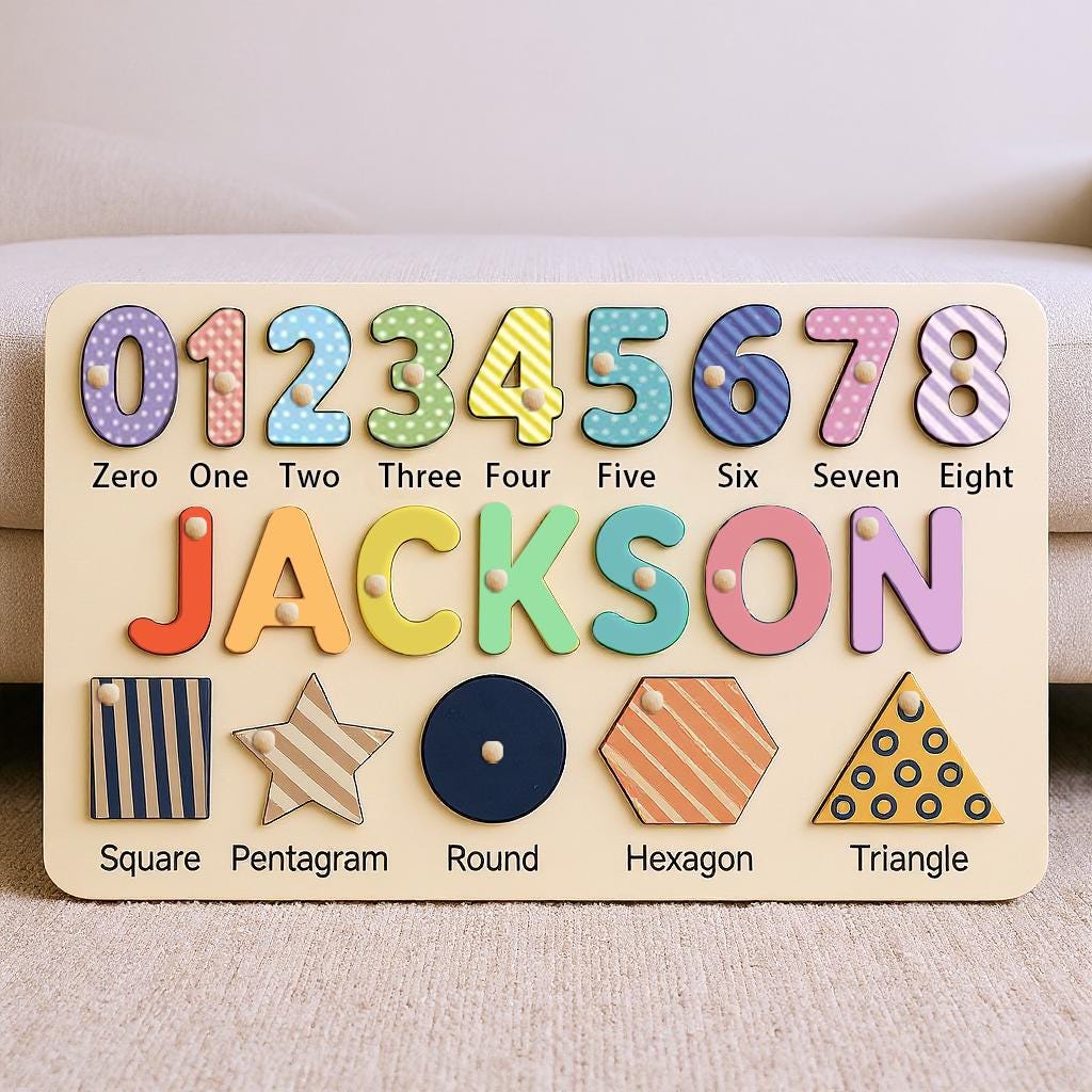 Personalized Wooden Name Puzzle, Custom Numbers 1-10&4-7 Elements Puzzles for Toddlers,Gift for Kids, Montessori Baby Toys, Baby Shower Gift
