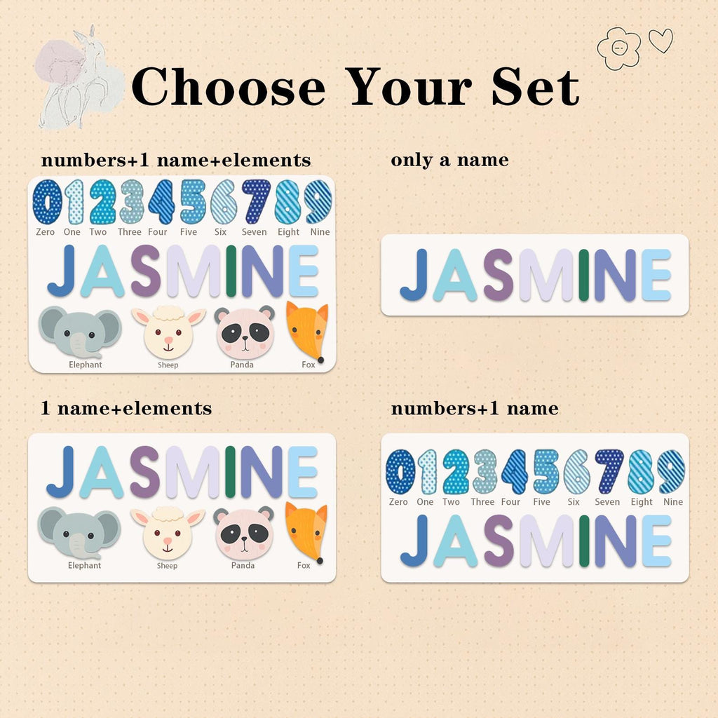 Personalized Wooden Name Puzzle, Custom Numbers 1-10&4-7 Elements Puzzles for Toddlers,Gift for Kids, Montessori Baby Toys, Baby Shower Gift