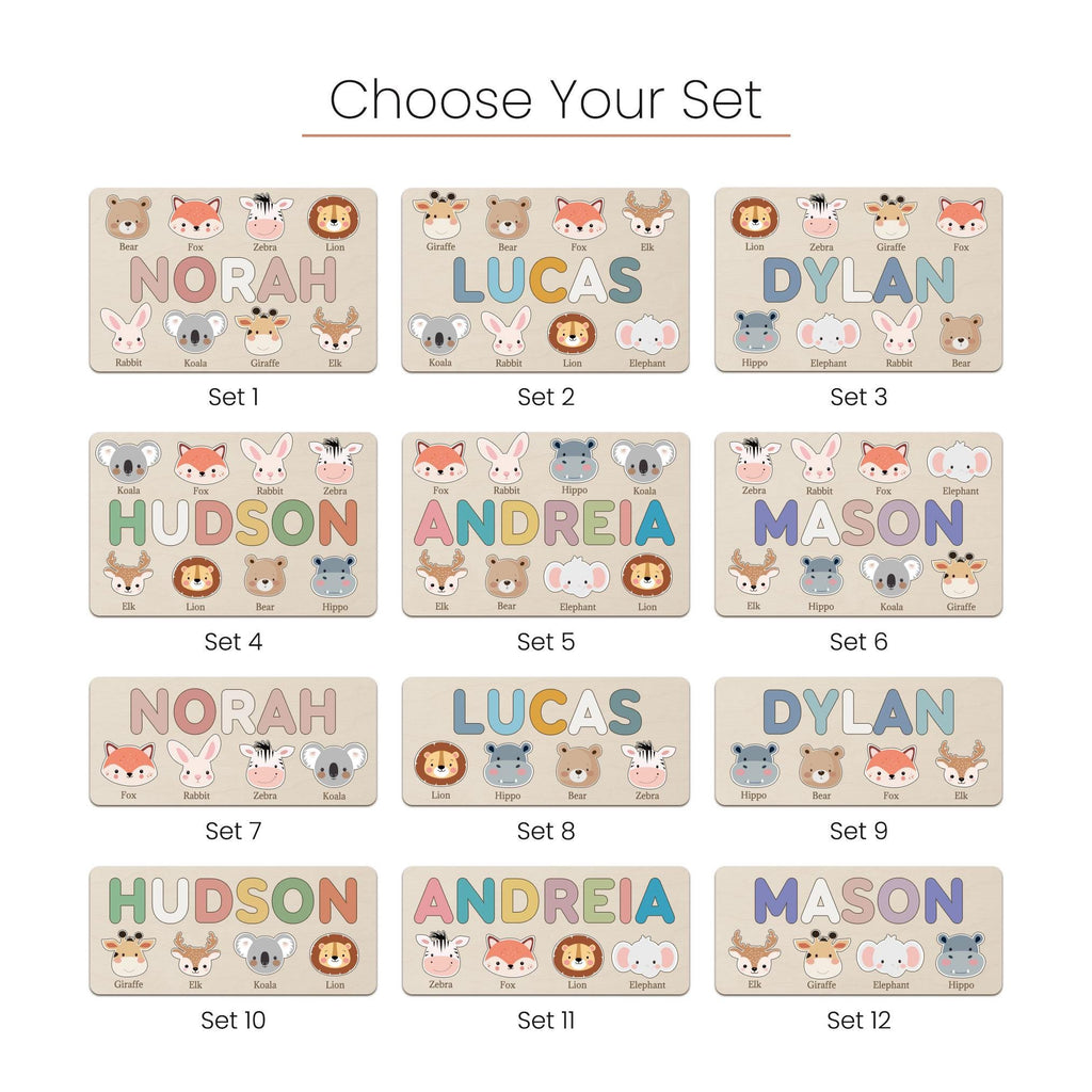 Personalized First Birthday Gift, Handmade Name Puzzle with Animals, Custom New Baby Gift for Toddler, Christmas Gifts, Wooden Toys