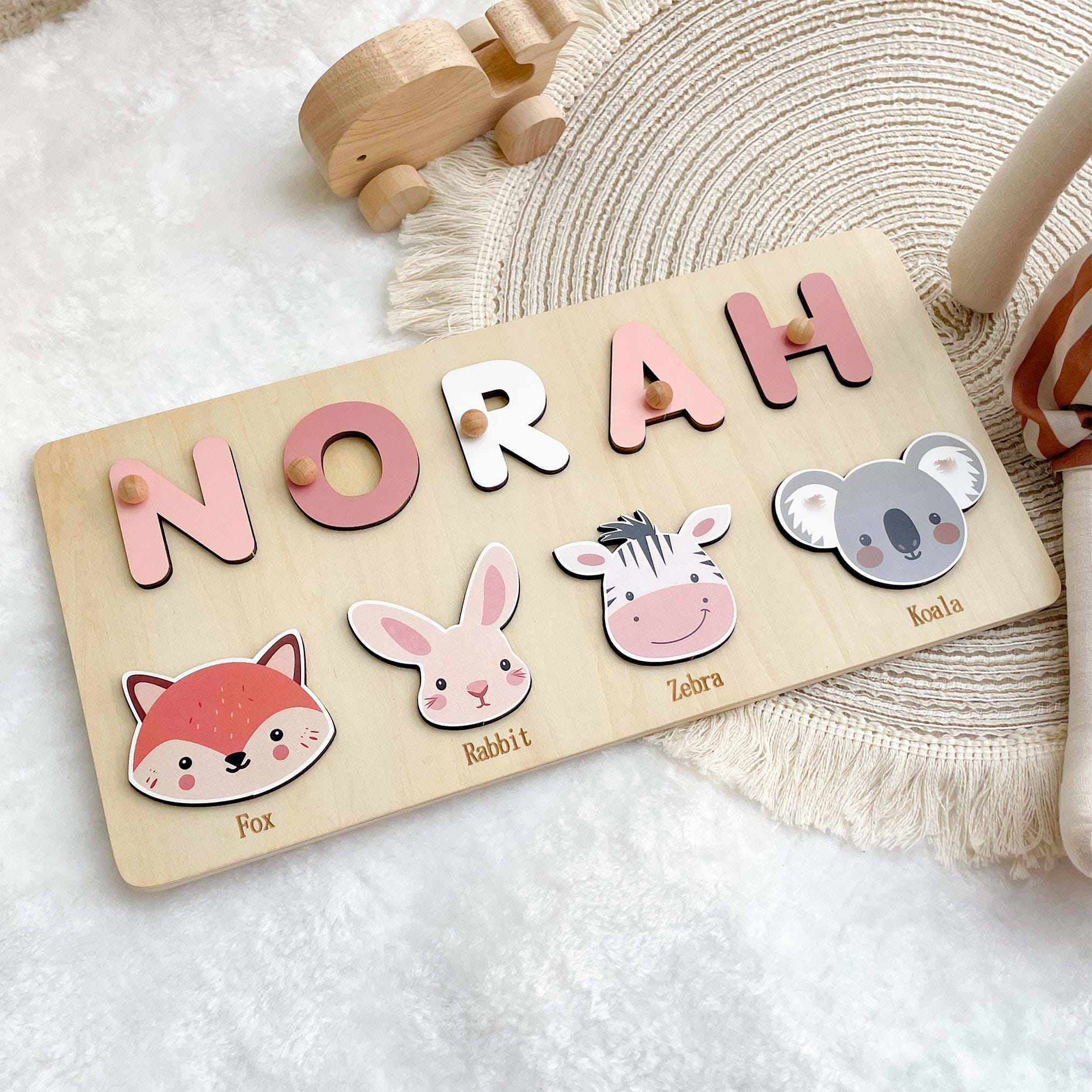 Personalized First Birthday Gift, Handmade Name Puzzle with Animals, Custom New Baby Gift for Toddler, Christmas Gifts, Wooden Toys